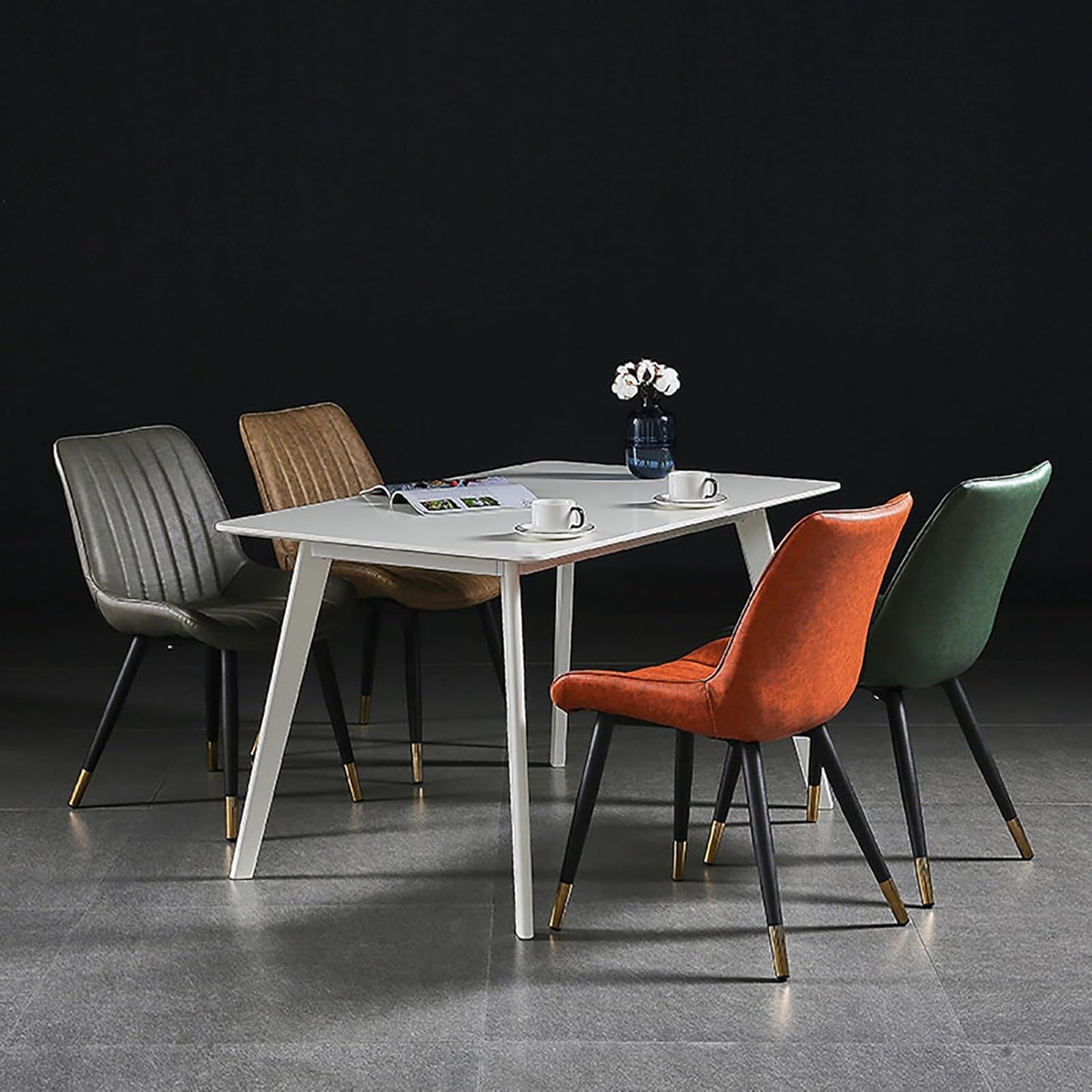 Dining Chairs Vintage Kitchen Counter Chairs Lounge Leisure Living Room Corner Chairs with Metal Legs Pu Leather Seat and Backrests/Black/E