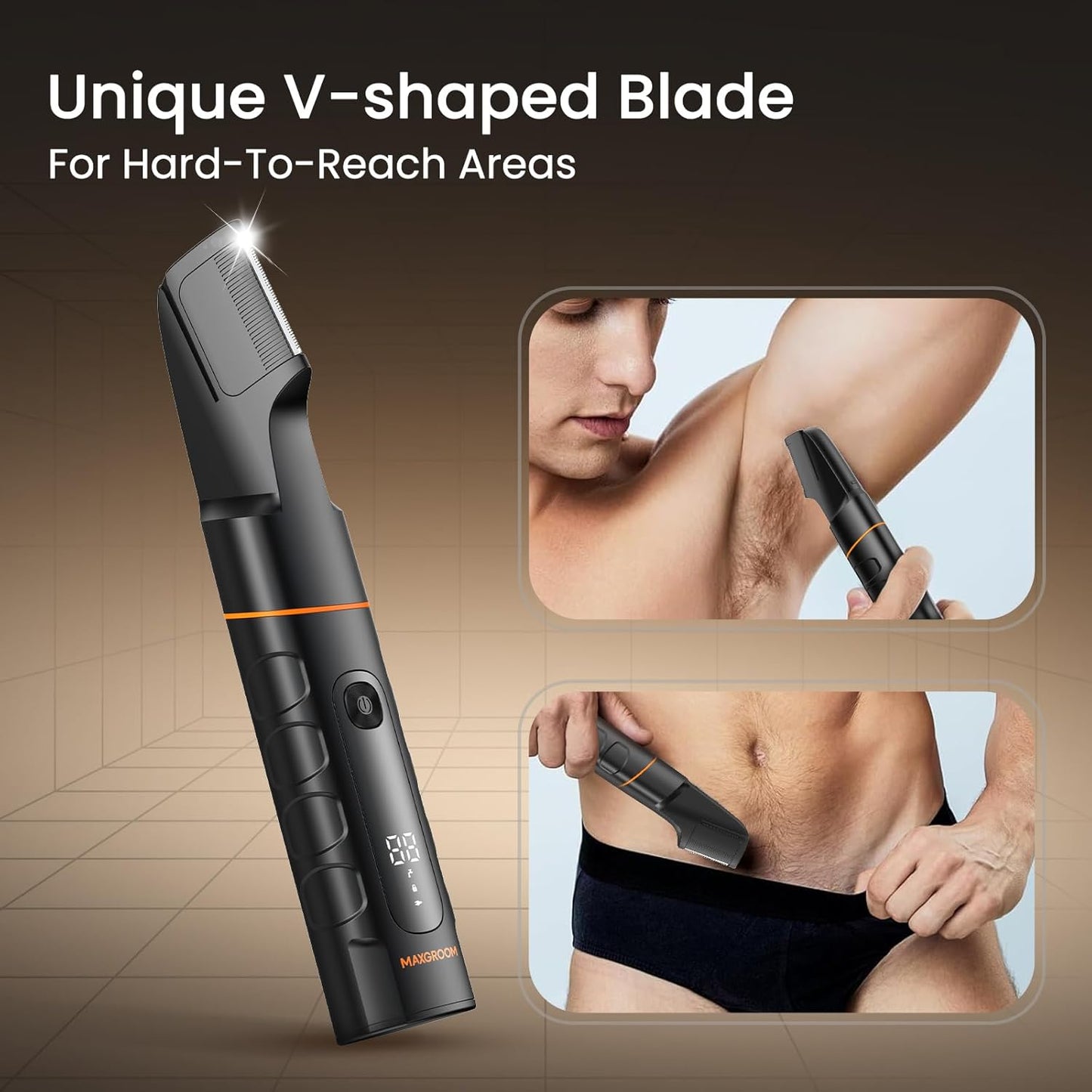 Manscape All-in-One Body & Pubic Hair Trimmer for Men, No-Nick Groin & Ball Shaver, Waterproof Mens Electric Grooming Kit with LED Display, USB Rechargeable (Black)