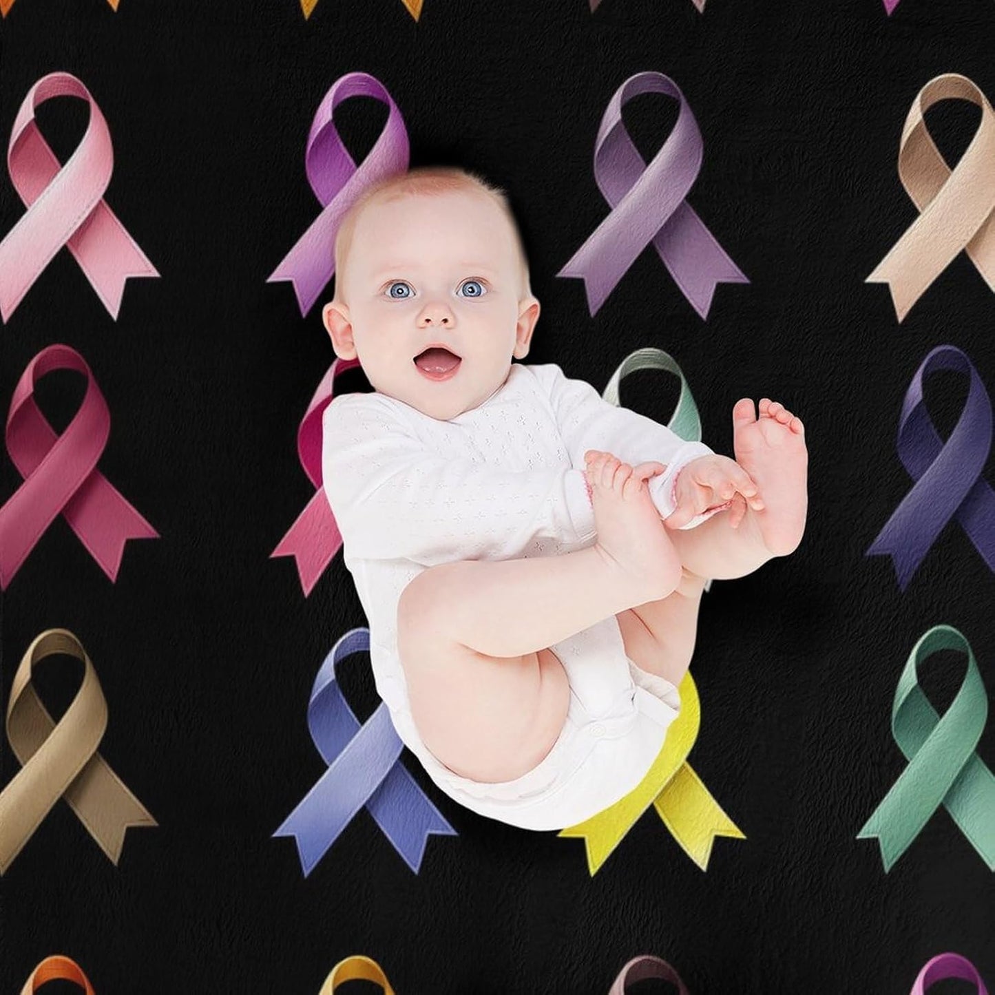 Colorful Breast Cancer Awareness Ribbon Throw Blanket for Couch Bed Plush Cozy Fuzzy Flannel Blanket for All Season 66"x90"