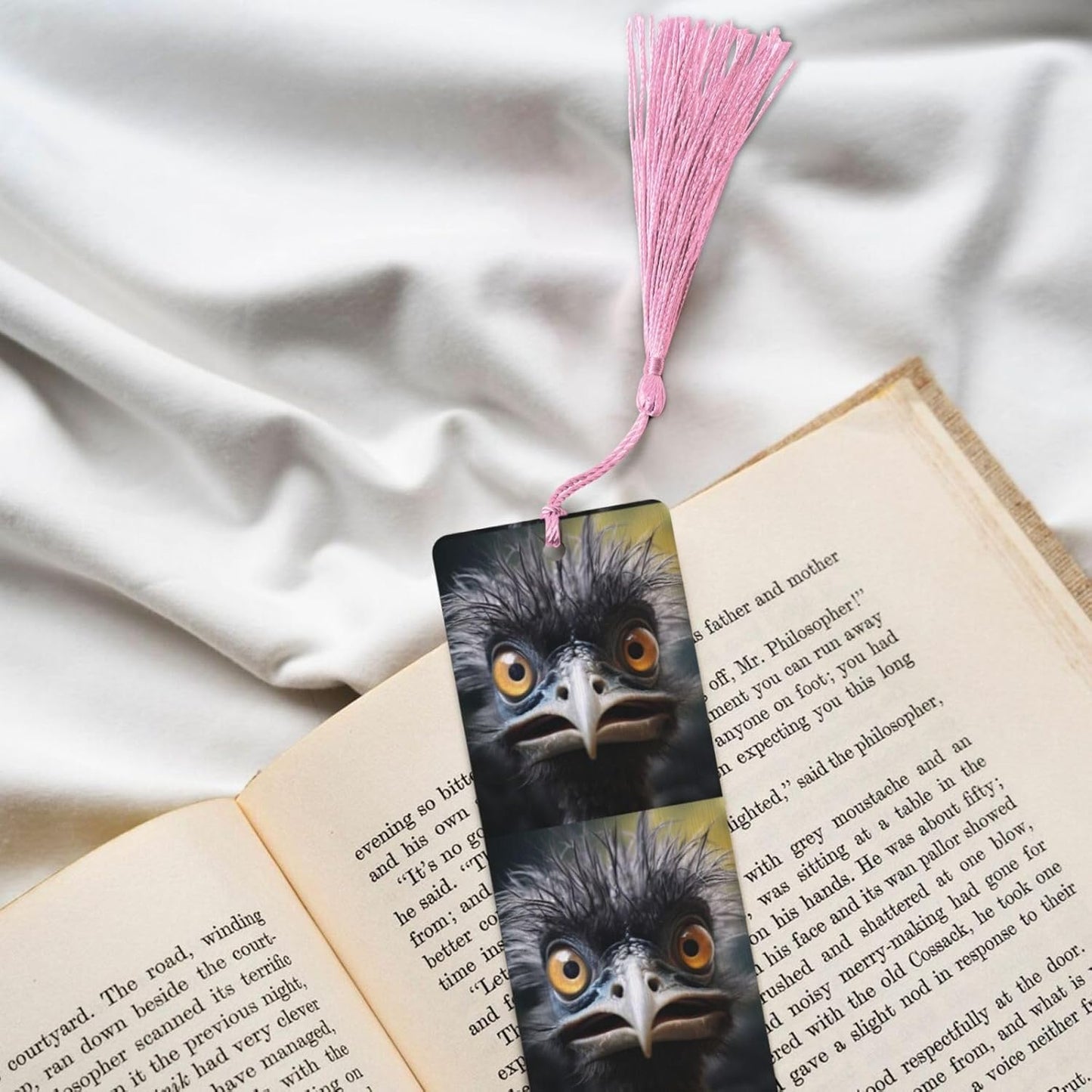 Emu Bookmarks Gifts for Women Men, Wooden Bookmarks for Book Lovers, Vintage Book Marks Ornaments with Tassel, Unique Personalized Reading Page Markers Pink