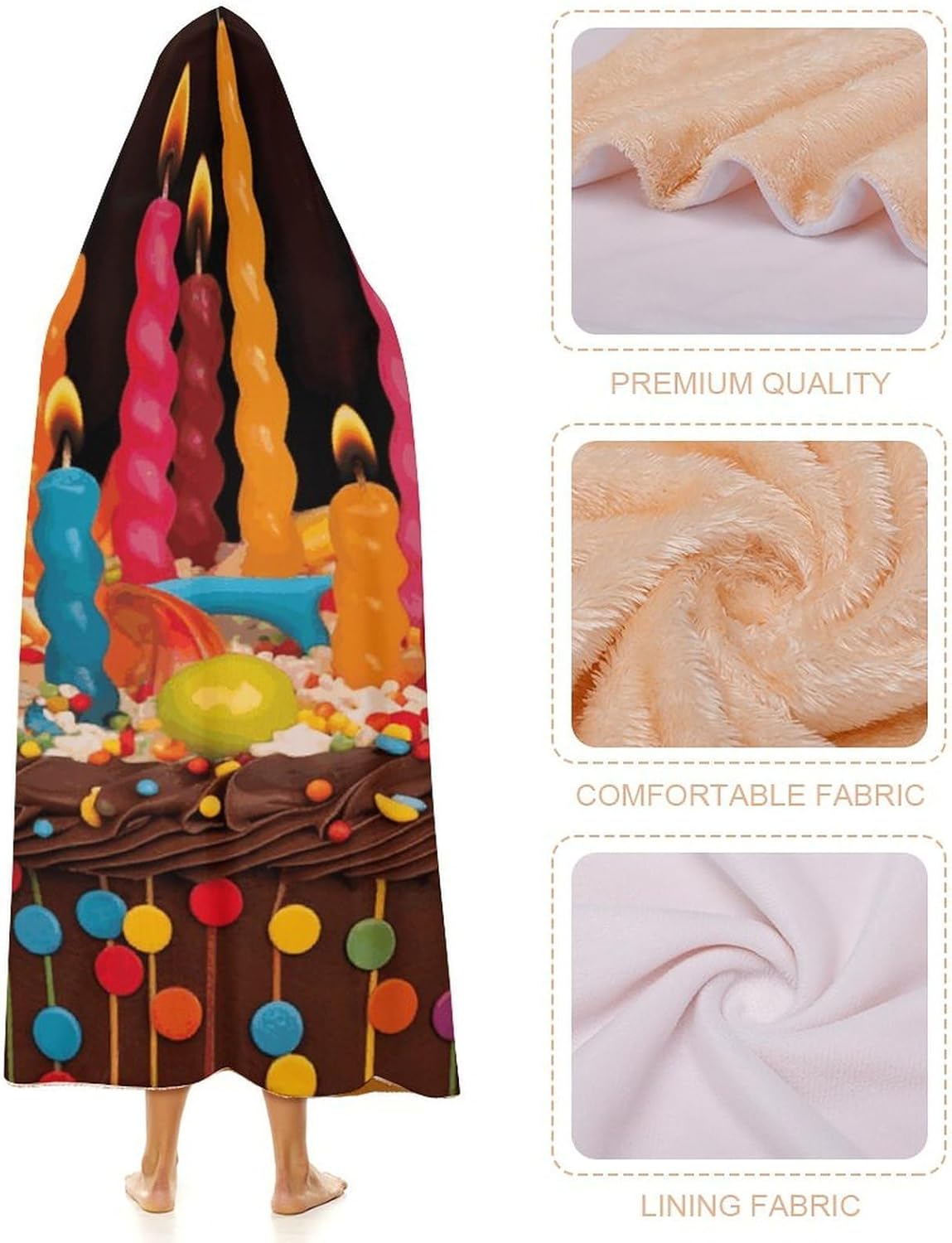 Happy Birthday Cake Blanket Hoodie Oversized Fleece Sweatshirt Wearable Blanket Rope Gift for Women Men