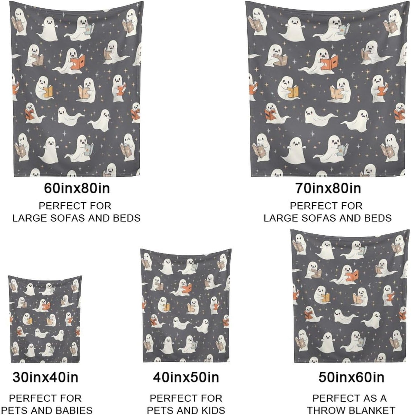 Delerain Flannel Blanket Cute Ghosts Reading Books Lightweight Cozy Bed Blanket Soft Throw Blanket fits Couch Sofa Suitable for All Season 60"x80" for Adults Women Men
