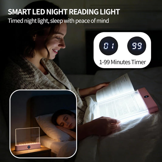2026 LED Reading Light, Rechargeable Clear LED Flat Book Lights for Reading, 3 Colors & Brightness Adjustment & Timer, Eye Protection Lights for Bedtime Reading, Gifts for Book Lovers（with Bookmark）