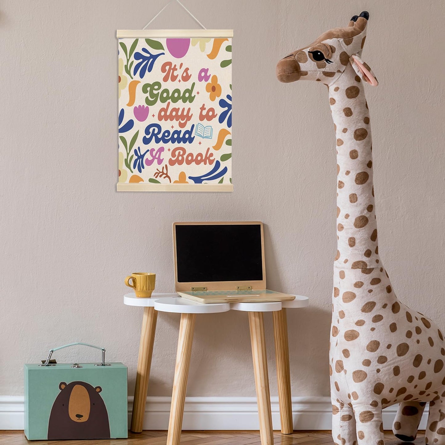 Xmsaitar It's A Good Day to Read A Book Floral Poster Hanger Frame Wall Art, Classroom Prints for Wall Decor, Reading Pictures Wall Hanging Decor for Book Lovers Library Reading Nook Corner 12x16in