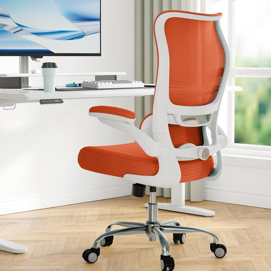 TRALT Ergonomic Office Chair - Desk Chair with Wave High Back Adjustable Lumbar Support Computer Chair - Gaming Chairs Mesh Backrest and PU Leather Seat for Home Reading Chairs to Adults (Orange)