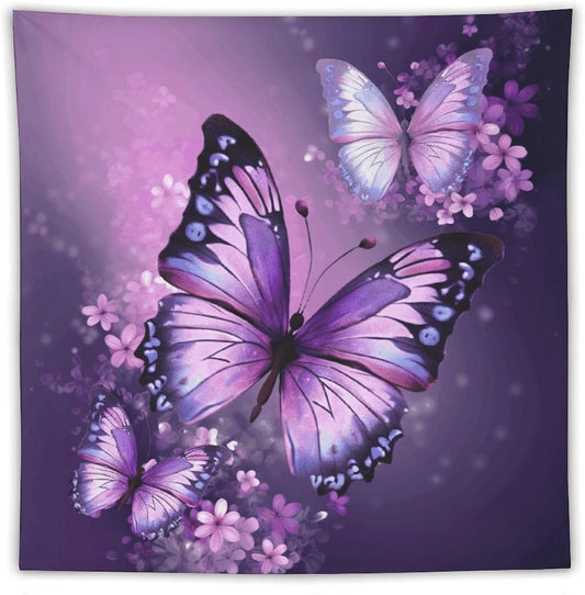 FodPand Beautiful Purple Butterfly Art Tapestry Anti-fading Wall Tapestry with Installation Kit Backdrop Banner Multipurpose Aesthetic Tapestries Boho Wall Art Hanging Decorative Blanket 60"x60"