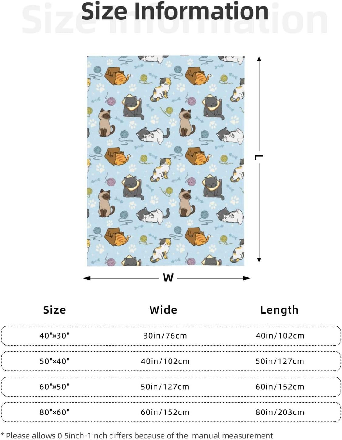 Soft Fluffy Cat Pattern Blanket, Cute Feline Design Cozy Throw Blanket for Adults Kids Pet,Lightweight Warm Plush Fleece Blanket for Couch Bed Sofa, for Cat Lovers 60"x50"