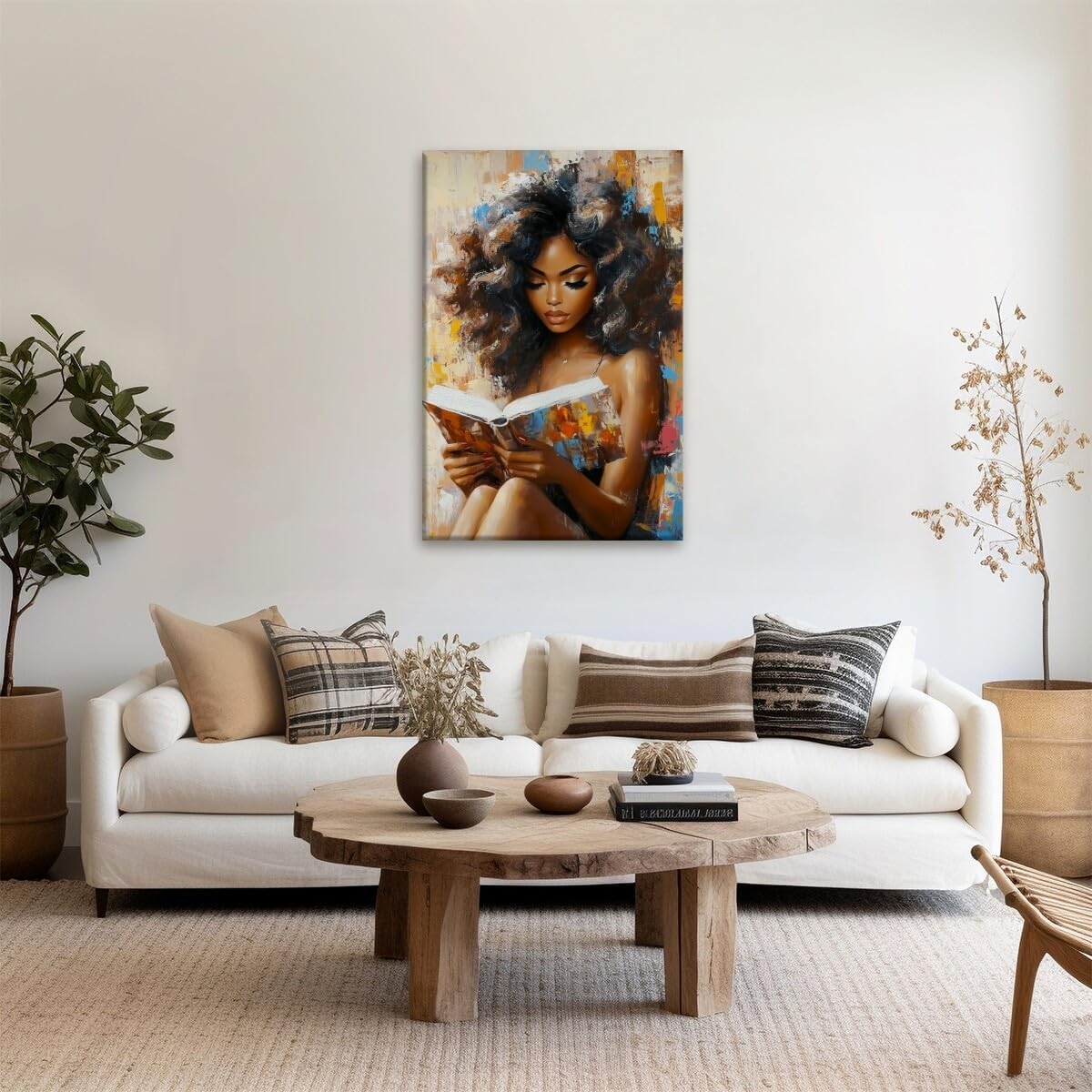 Mpgloquial African Black Woman Wall Art Beauty Lady Reading Book Canvas Oil Painting Posters Trendy Black Girl Poster Inspired Wall Decor Aesthetics for Apartment Dorm 8x12inch Unframed