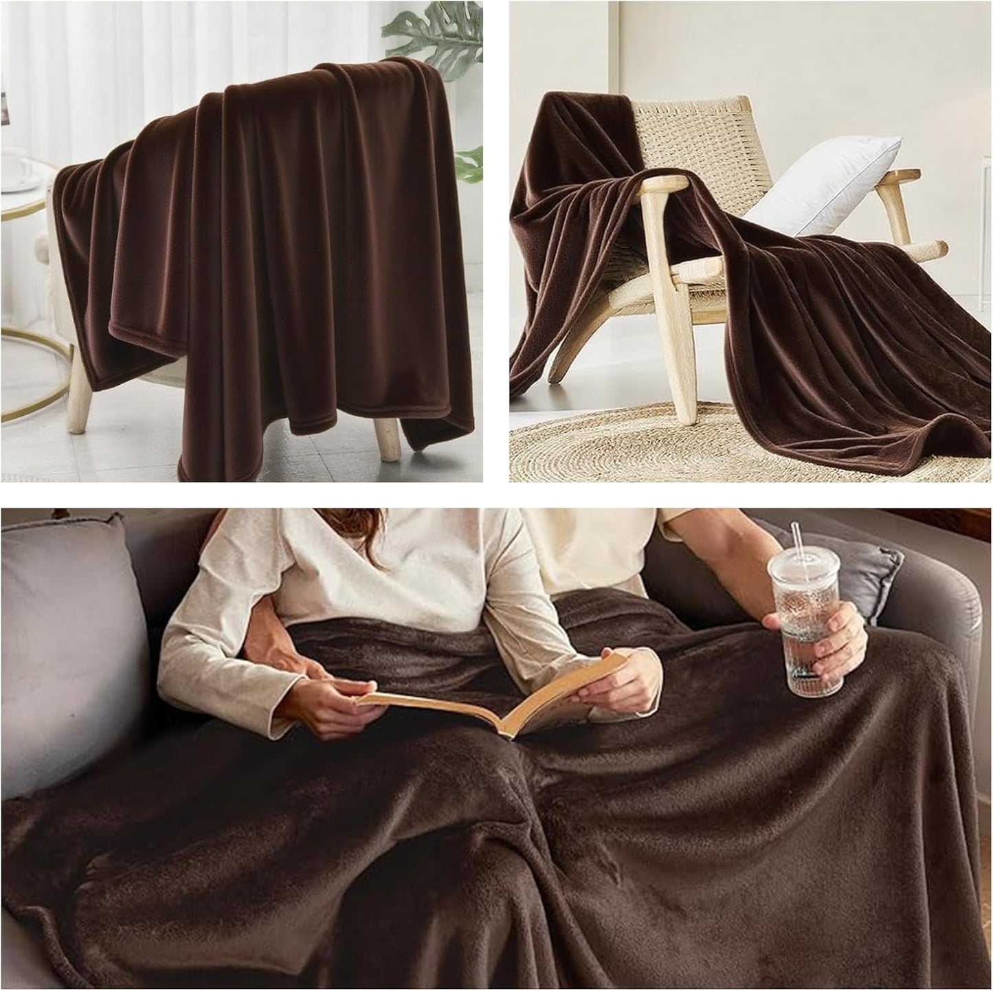 Plush Velvet Throw Blanket 66" x 90", Large Soft Warm Microplush Blanket for Couch & Bed, Cozy Fuzzy Winter Throw – Chocolate Brown