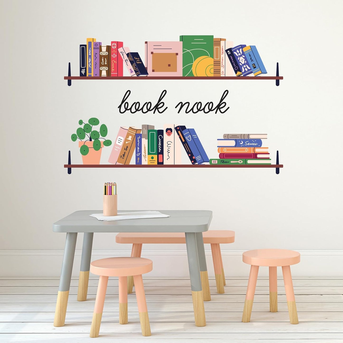 RoomMates Book Nook Shelf Multicolor Wall Decals, RMK5580GM