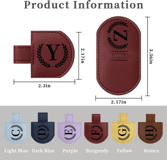 Personalized Magnetic Bookmark Pen Holder, Leather Book Marks for Reading Women& Men, Engraving 26 Letters Name Initial Bookmarks with Pencil Pen Holder, Gift for Book Lovers, Readers (Purple, A)