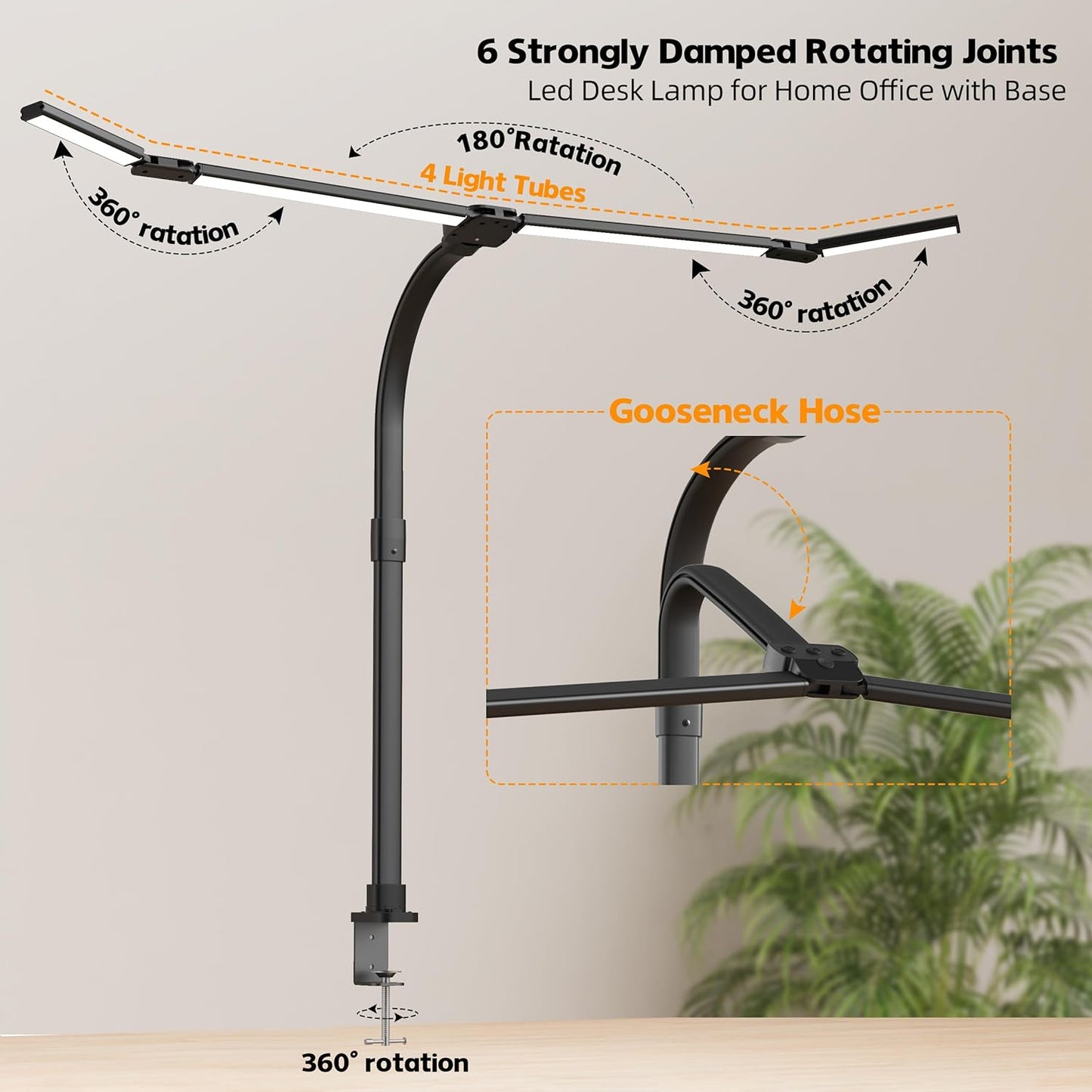 Office Home Desk Lamp,24W Super Bright Eye-Care Desk Lamp,Adjustable Gooseneck Office LED Task Light with Soft Non-Glare Lighting,Suitable for Studying,Reading (Black)