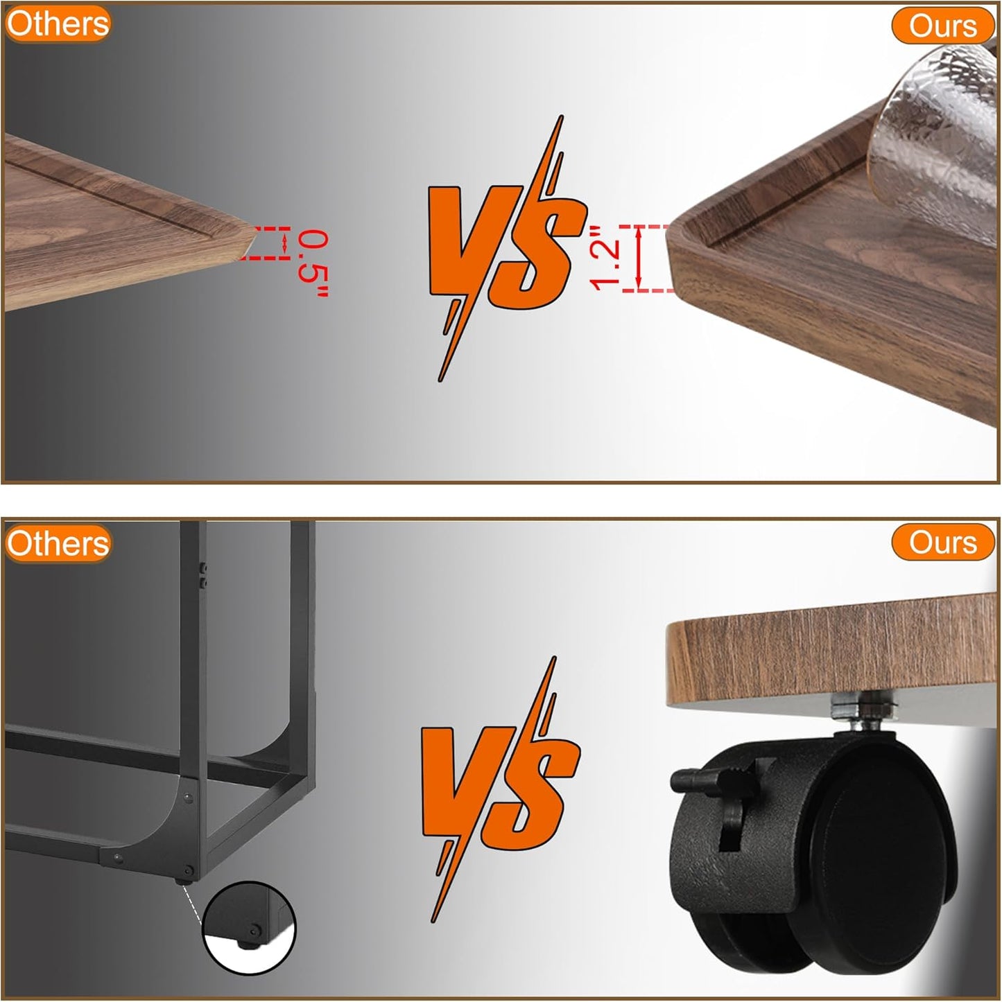 C Shaped End Table for Couch, Adjustable C Shaped Side Table with Wheels, Anti Fall Measures TV Trays Table for Eating, Sofa, Bedroom, Living Room