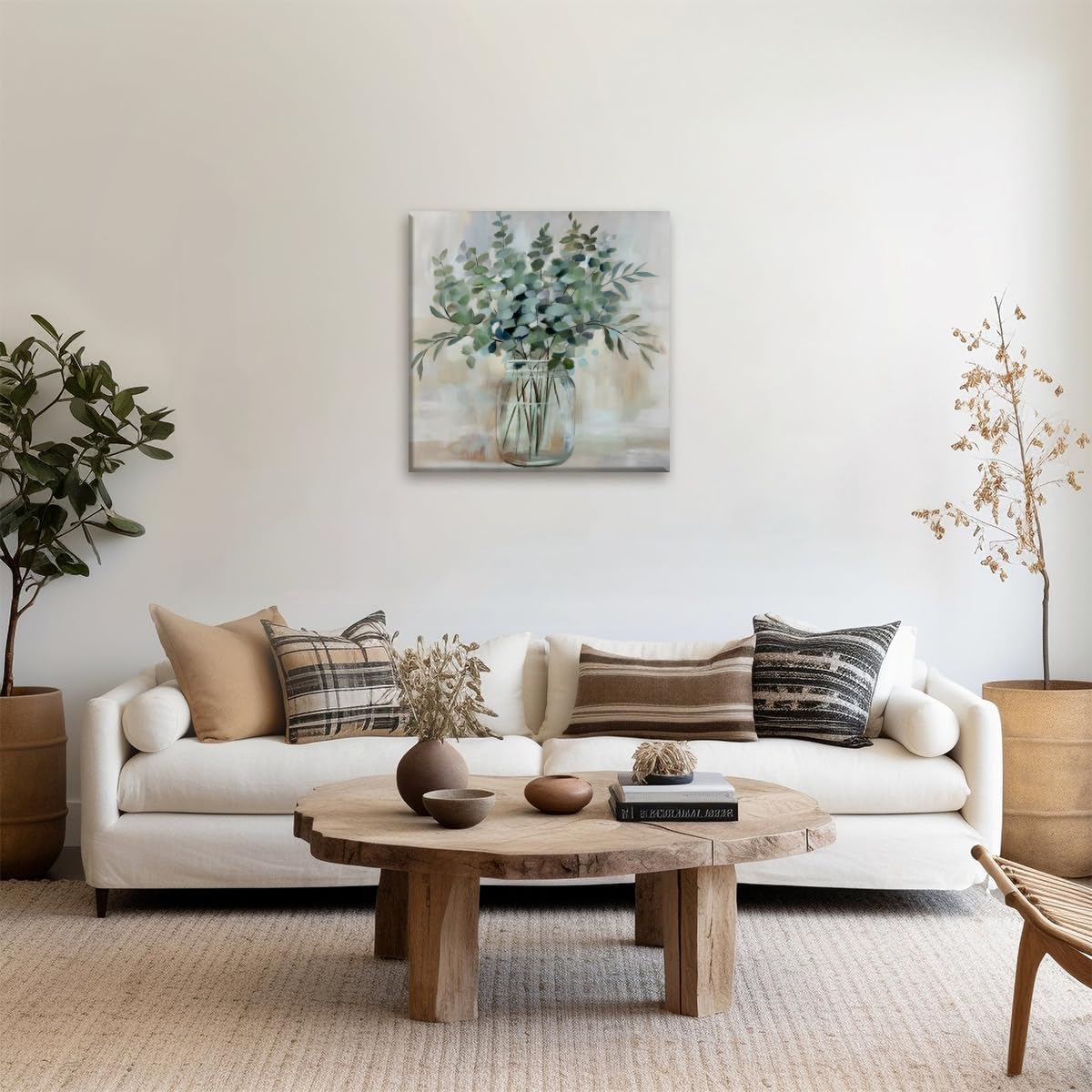 Soothing Eucalyptus Flower Wall Art Herb Floral Arrangements Painting Canvas Print Abstract Neutral Plant Vase Botanical Poster Decor for Kitchen Bedroom Living Room Bathroom 12x12inch Unframed
