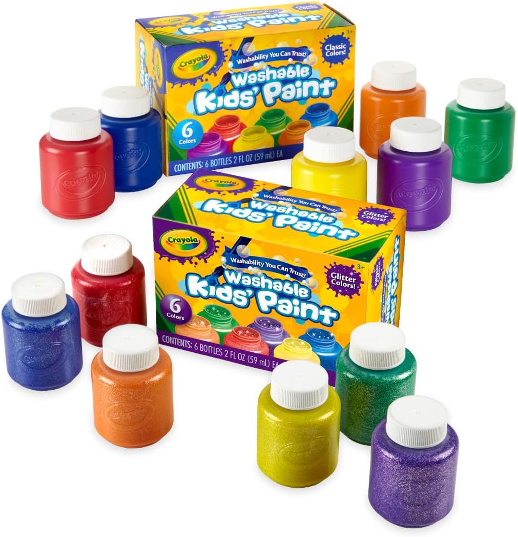 Crayola Washable Kids Paint Set (12ct), Easter Basket Stuffer, Classic and Glitter Paint for Kids, Spring Arts & Crafts Supplies for Classrooms, Toddler Painting Kit, Gifts, Ages 3+ [Amazon Exclusive]