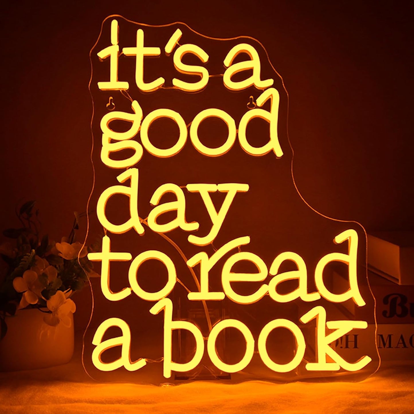 Wanxing LED Neon Sign for Wall Decor, It's a Good Day to Read a Book, USB Powered Dimmable, 5V/2A, 16.5"x12.6" for Home, Office, Bedroom, Book Lover