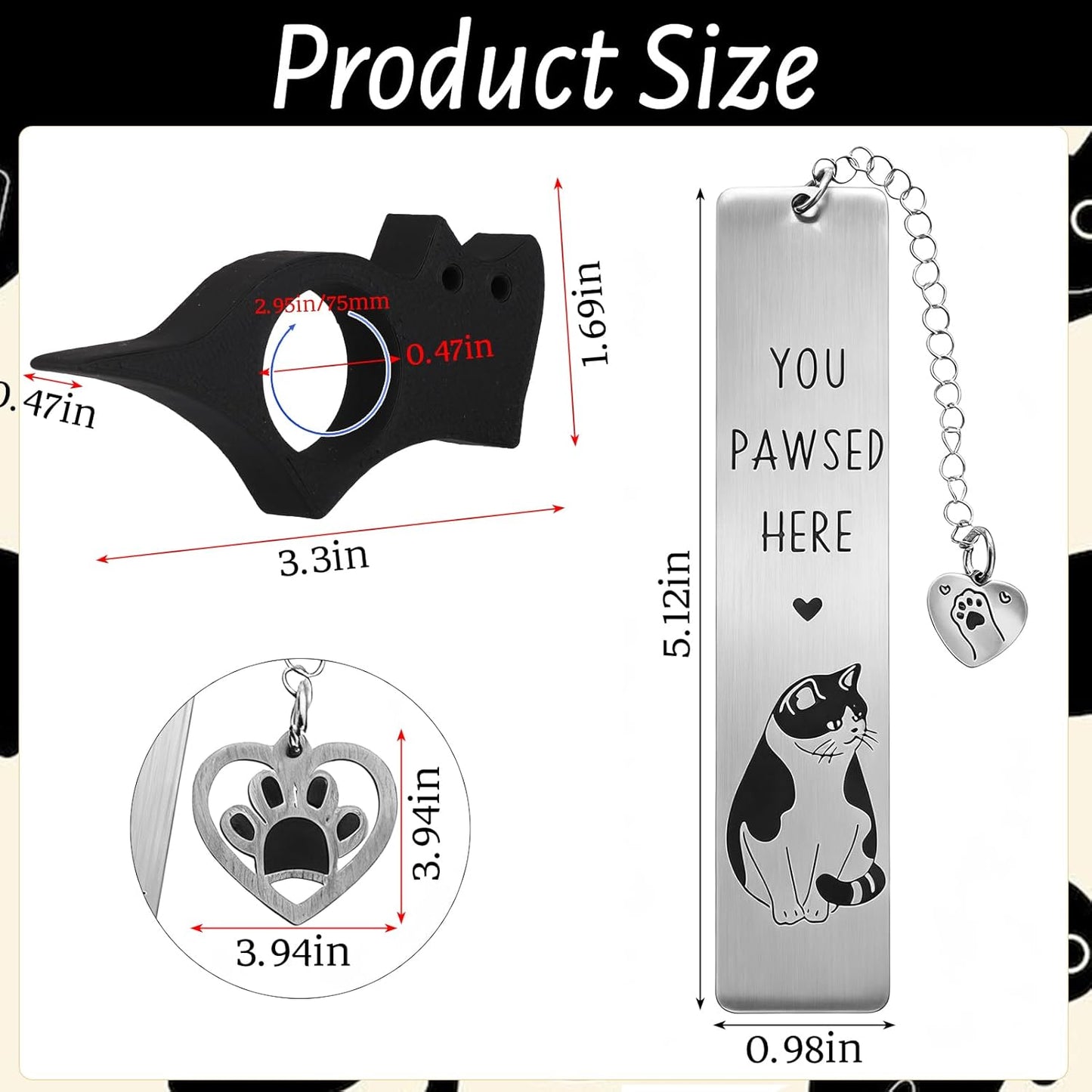4 Pcs Cat Book Page Holder Set, 2 Pcs Thumb Book Page Holder, 2 Pcs Zinc Alloy Cat Book Marker with Pendent, Book Accessories for Reading Lovers, Literary Gifts for Readers
