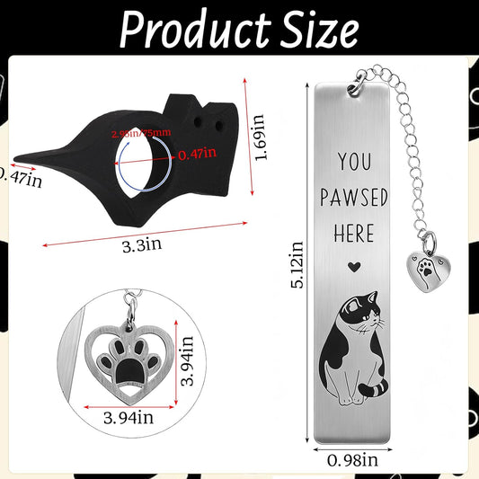 4 Pcs Cat Book Page Holder Set, 2 Pcs Thumb Book Page Holder, 2 Pcs Zinc Alloy Cat Book Marker with Pendent, Book Accessories for Reading Lovers, Literary Gifts for Readers