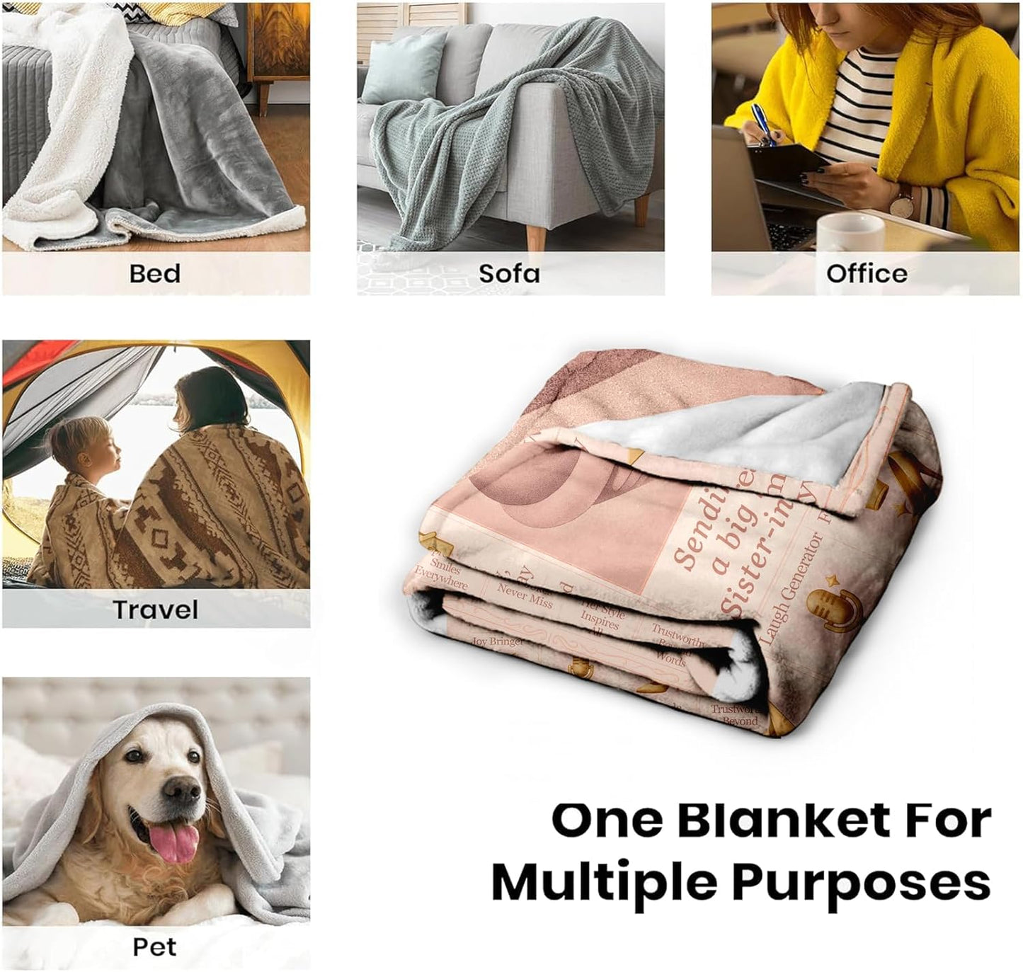 Sister-in-Law Gifts Blanket, 60"x50" Cozy Flannel Throw with Sentimental Message, Vintage Newspaper Headline Design, Unique Birthday Christmas Wedding Anniversary Present for Women