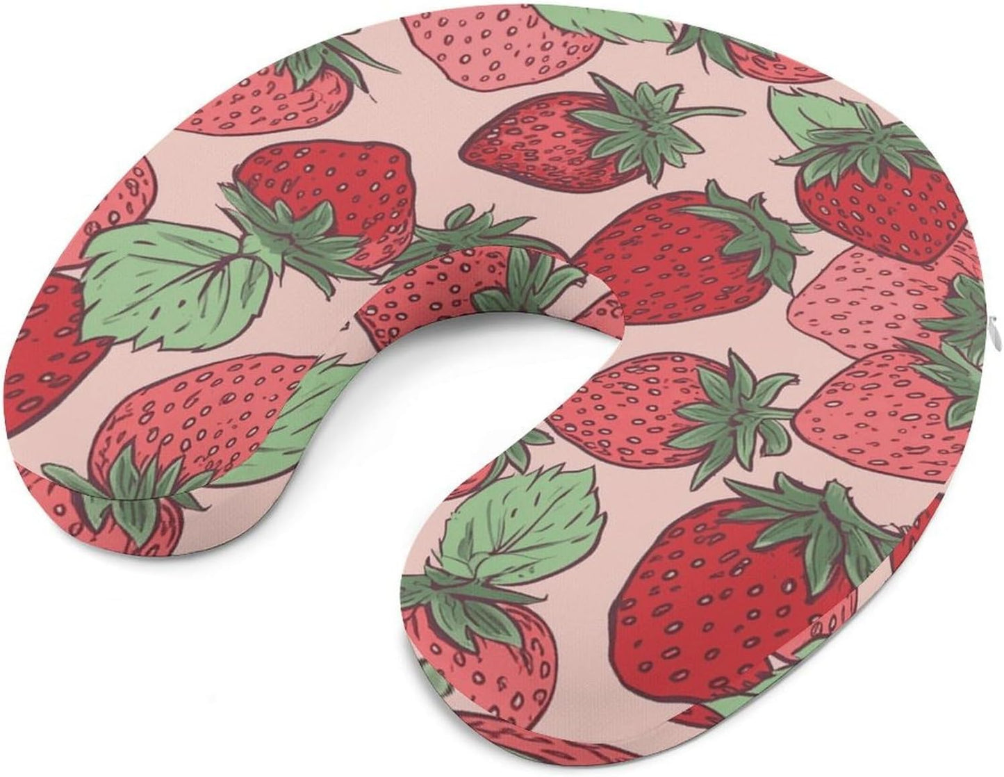 Strawberry Pattern Neck Pillow Memory Foam U Shaped Pillows Portable Pillows for Shoulder Travel Head Support Pillow with Concealed Zipper for Airplane Car Home Office