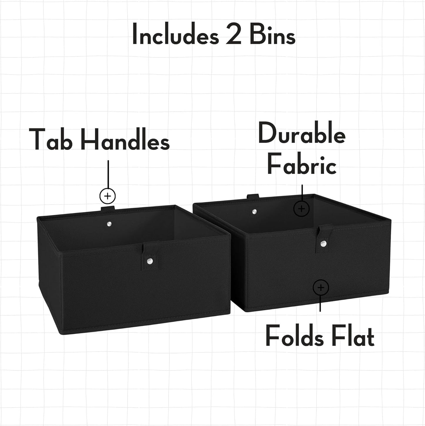 RiverRidge Kids 2pc 10.5in. W x 5in. H Folding Storage Bin Set - Black