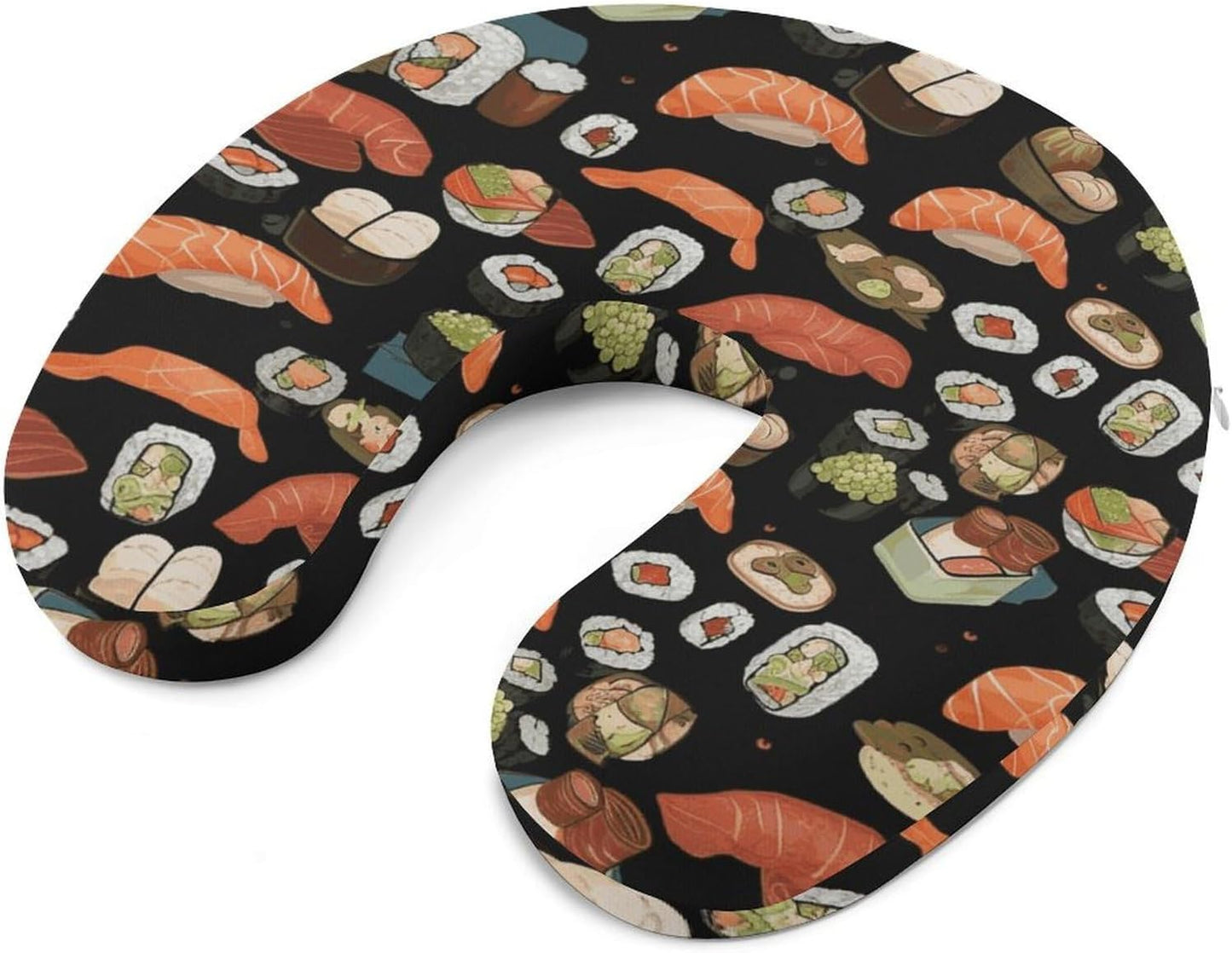 Japanese Sushi Black Neck Pillow Memory Foam U Shaped Pillows Portable Pillows for Shoulder Travel Head Support Pillow with Concealed Zipper for Airplane Car Home Office