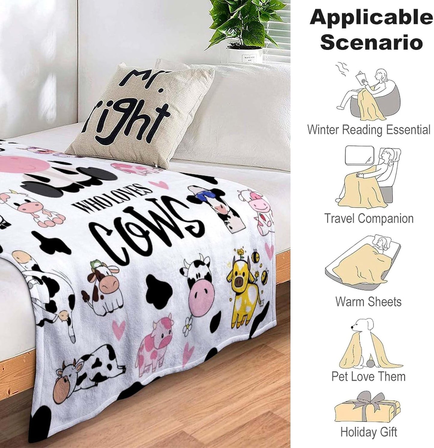 Cow Gifts Blanket Soft Flannel Cows Throw Blanket for Cow Lovers Adults Women Girls for Bedding Bedroom Living Rooms Sofa 50"X40"