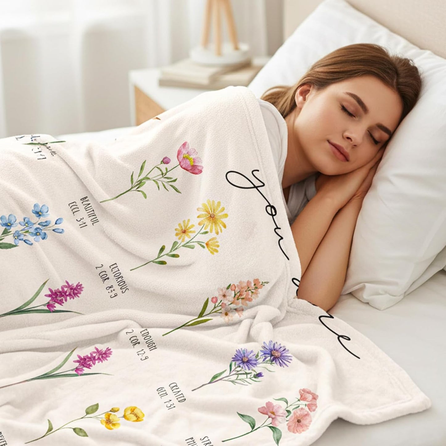 Christian Gifts for Women, Christian Throw Blanket with Flowers, Religious Flannel Blanket, Inspirational Jesus Prayer Birthday Gift for Sister, Daughter, Mom, Soft Throw Blankets 50'' x 60''