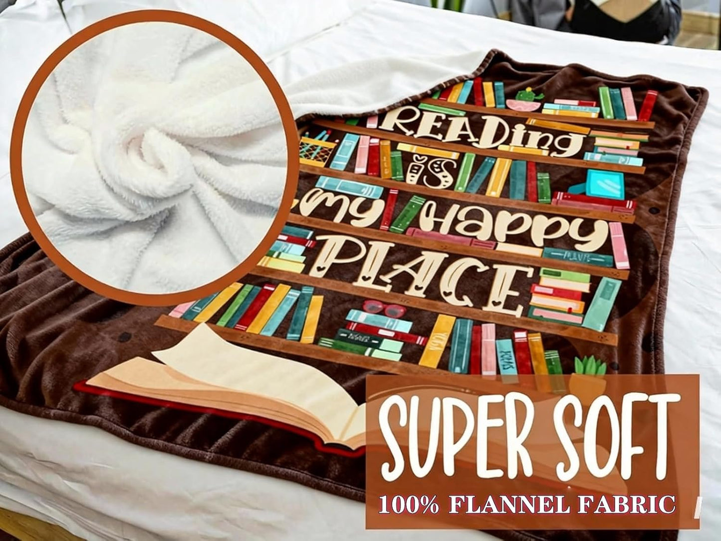 Book Lovers Blanket 50"x60" , Reading Blanket for Book Lovers Gift for Readers, Great Reader Gift for Women Bookish Christmas or Birthday Gift