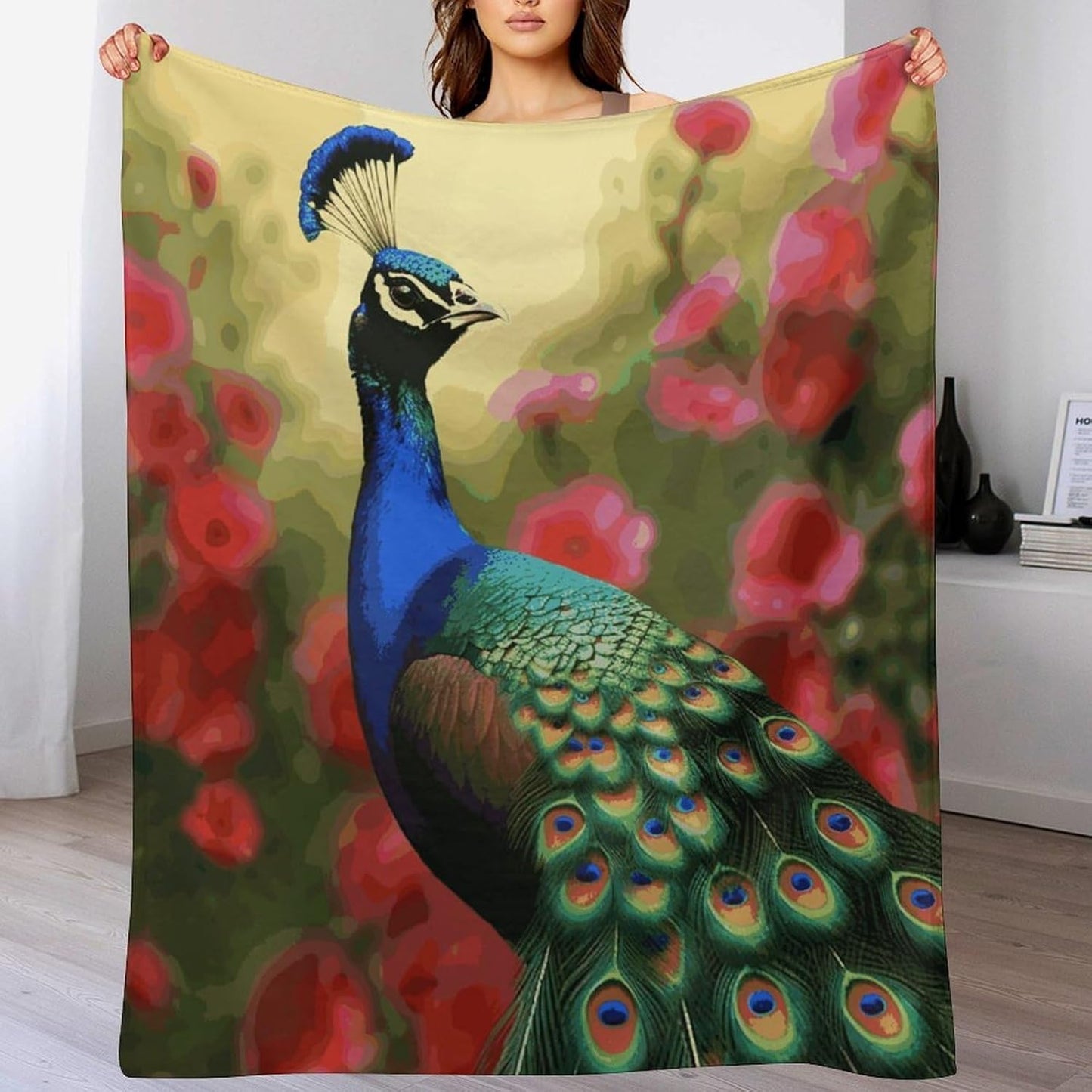 Peacock Flowers Blanket Super Soft Lightweight Throw Blanket Cute Cozy Warm Bed Blanket Decorative Fuzzy Blanket All-Season Home Decor Gift for Sofa Couch Living Room 50"*60"（130 * 150cm）