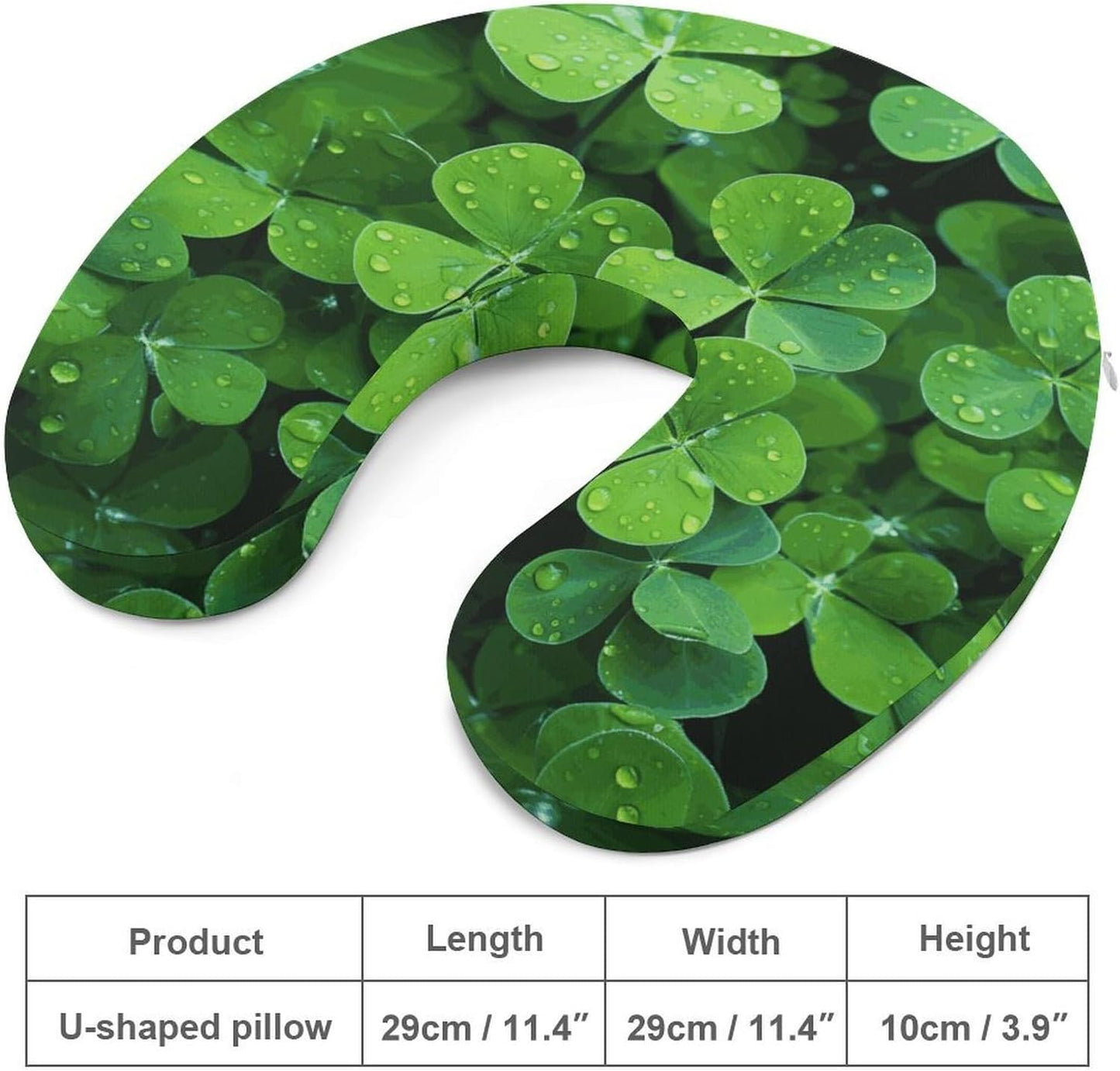 Many Green Clover Neck Pillow Memory Foam U Shaped Pillows Portable Pillows for Shoulder Travel Head Support Pillow with Concealed Zipper for Airplane Car Home Office