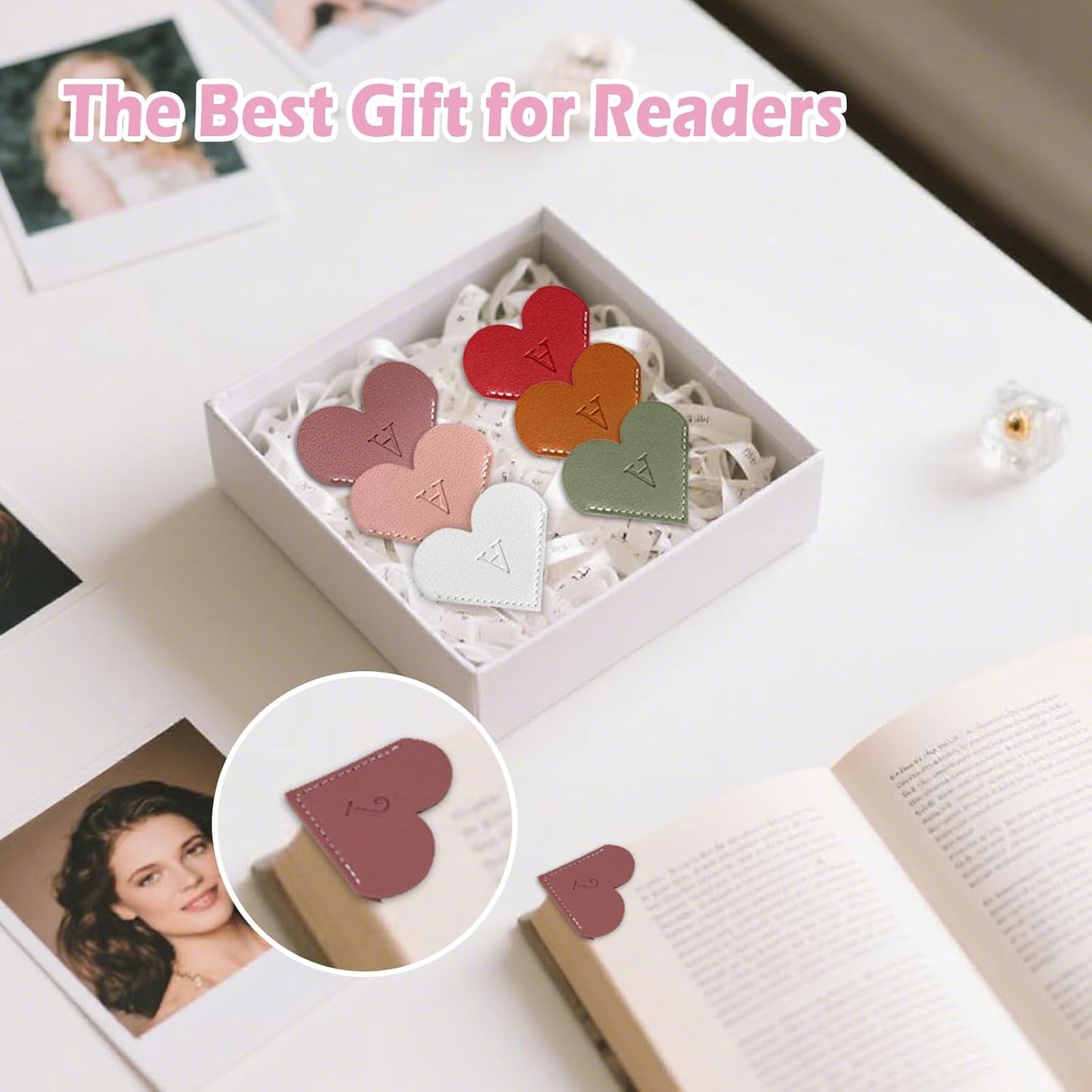 2Pcs Personalized Leather Heart Bookmark with Initial, 26 Letters Custom Corner Page Book Mark for Reading Women, Book Lovers, Teachers, Students, Cute Book Accessories Gifts(Green+Light Brown, L)