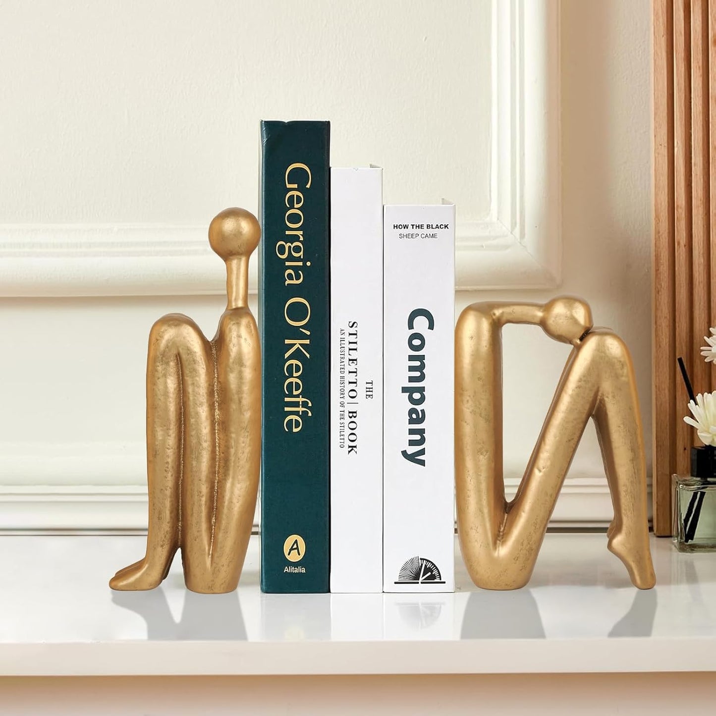 Thinker Cast Iron Bookends, Heavy-Duty Decorative Book End Stoppers for Shelves, Abstract Decor Aesthetic, Smooth Finish Book Holders for Office Decor, 1 Pair/2 Pieces, 9"