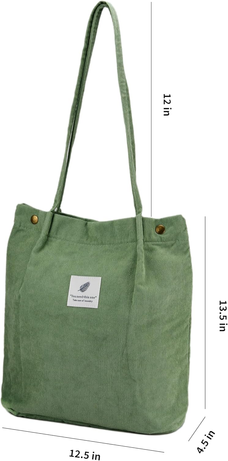 Corduroy Tote Bag Cute Tote Bags for Women Shoulder Bag with Inner Pocket for Work Beach Travel and Shopping Grocery