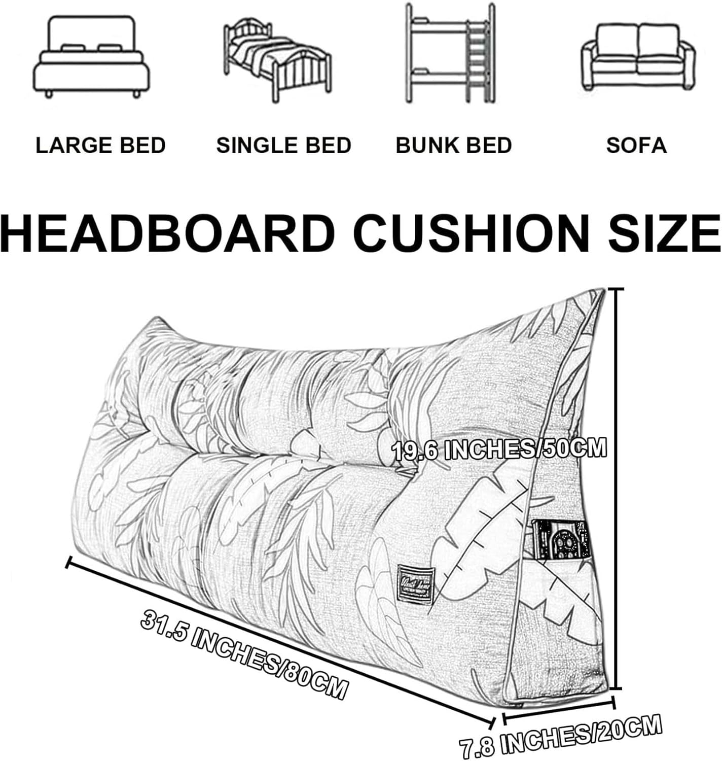 Wedge Pillow Triangular Headboard Pillow,Home Reading Pillow Back Support for Sitting Up in Bed Large Bolster Body Positioning Bedrest with Removable Cover~/