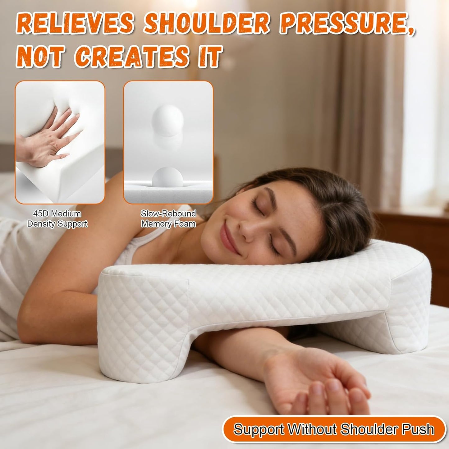 Side Sleeper Pillow with Arm Hole, Ergonomic Memory Foam Arm Pillow for Shoulder Comfort, Side Sleeping Support for Neck and Back, Removable Washable Cover, for Side and Back Sleepers
