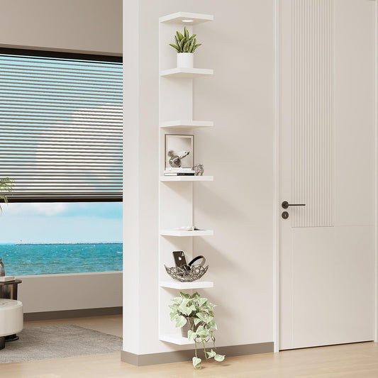 Versatile 7 Tier Wall Shelf Unit,White Lack Wall Shelf,Display Floating Shelf with LED Remote Control Light