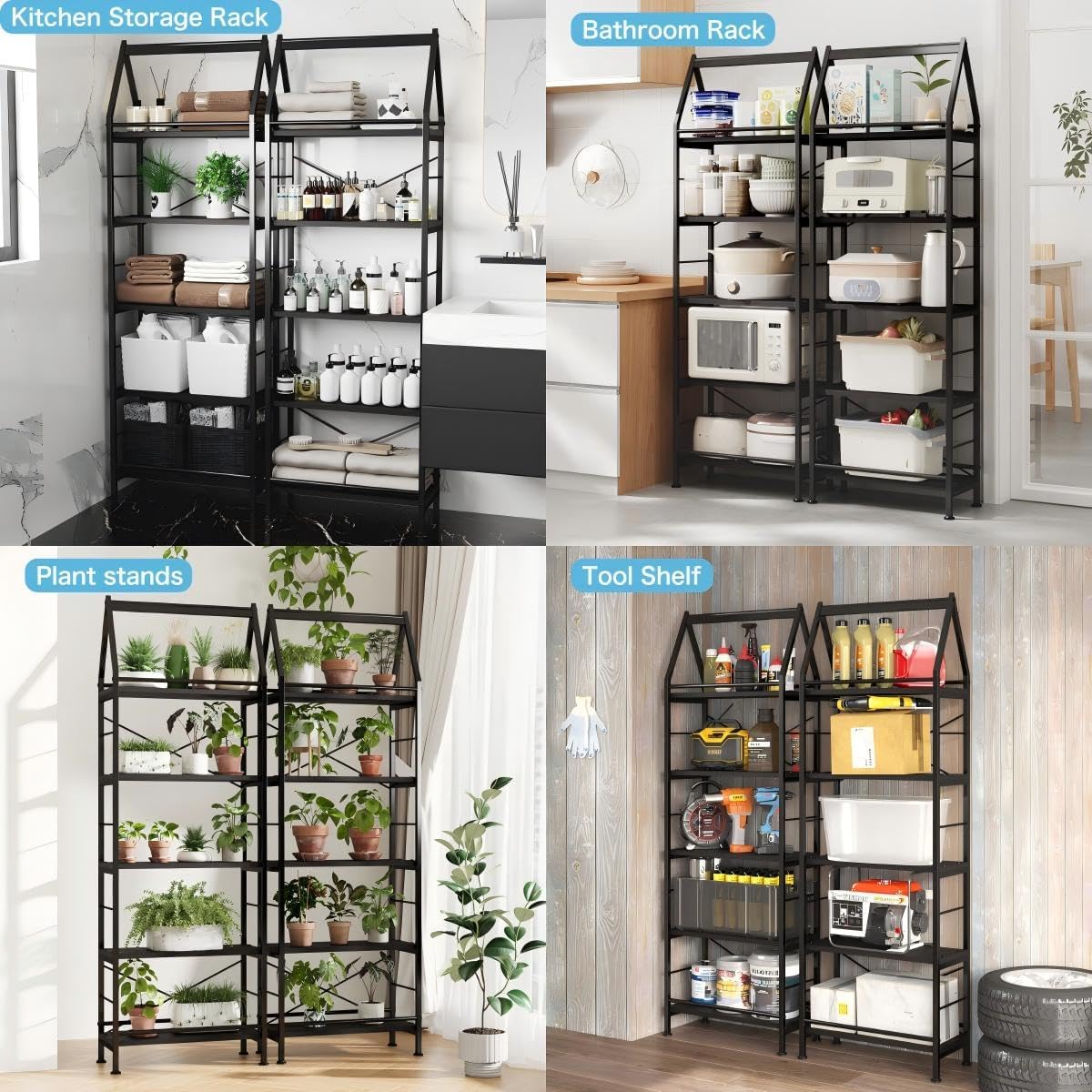 5-Tier Modern Bookshelf – Black Alloy Steel Standing Shelf Unit with Anti-Tip Kit, Open Display Rack for Study Room, Home Office, Living Room (Durable Wrought Iron Frame + Wooden Shelves)