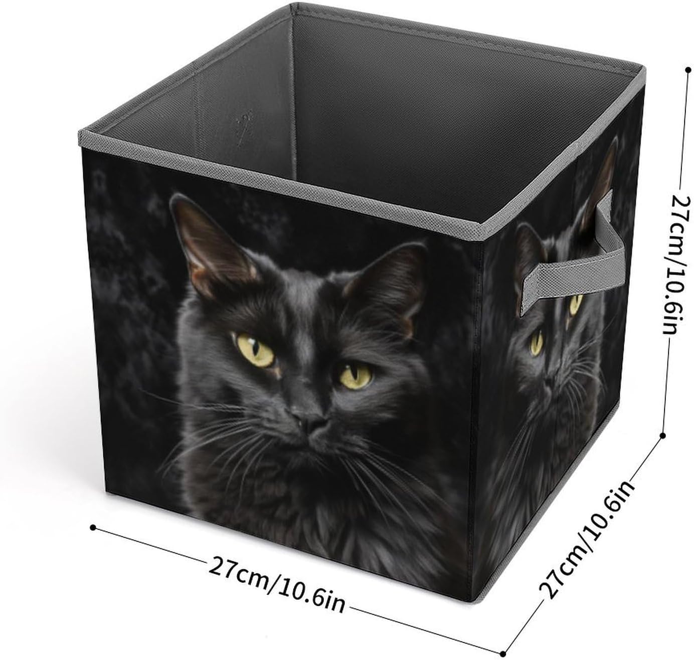 A Black Cat on A Black Background Storage Bins with Handles Fashion Large Storage Cubes Sturdy Foldable Storage Boxes Space-Saving Storage Baskets for Home Office Clothes Closet Organizers