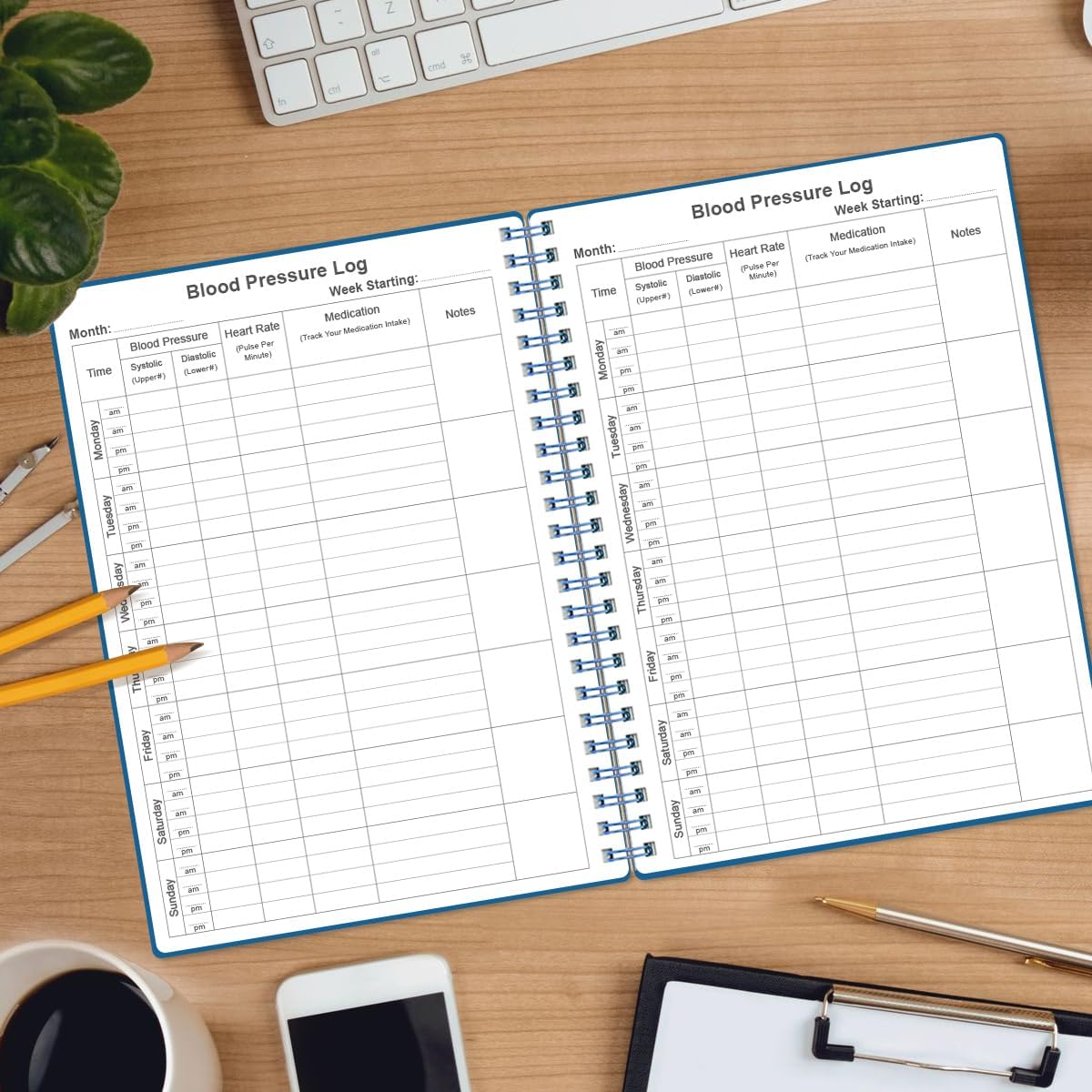 Blood Pressure Log Book - Record & Monitor Your Daily Blood Pressure, Heart Rate Readings at Home, 5.8" x 8.5", Blue