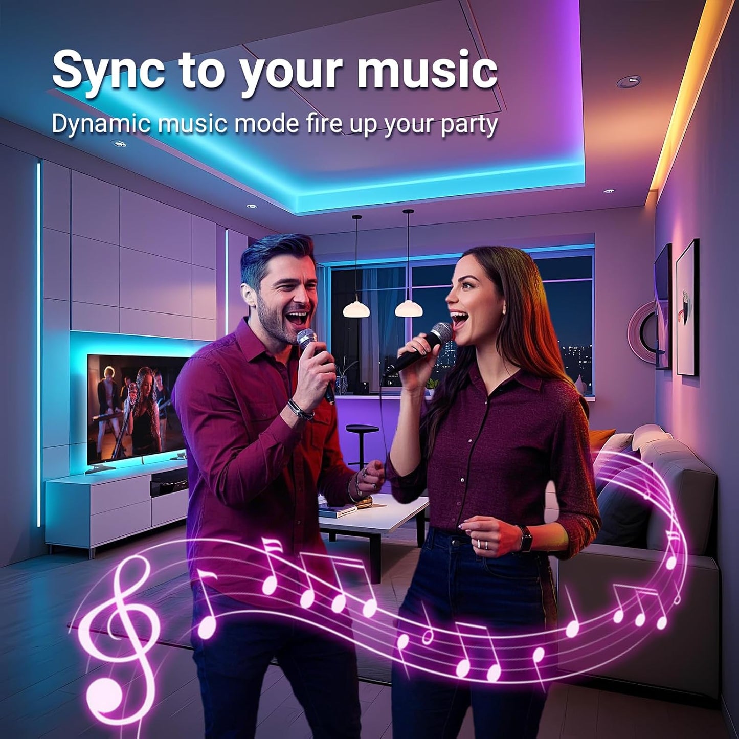 hyrion Smart LED Light Strips,50 ft WiFi LED Light,Sound Activated Color Changing with Alexa and Google,Sync Music with Led Strip Lights for Bedroom for Living Room, Home Decor