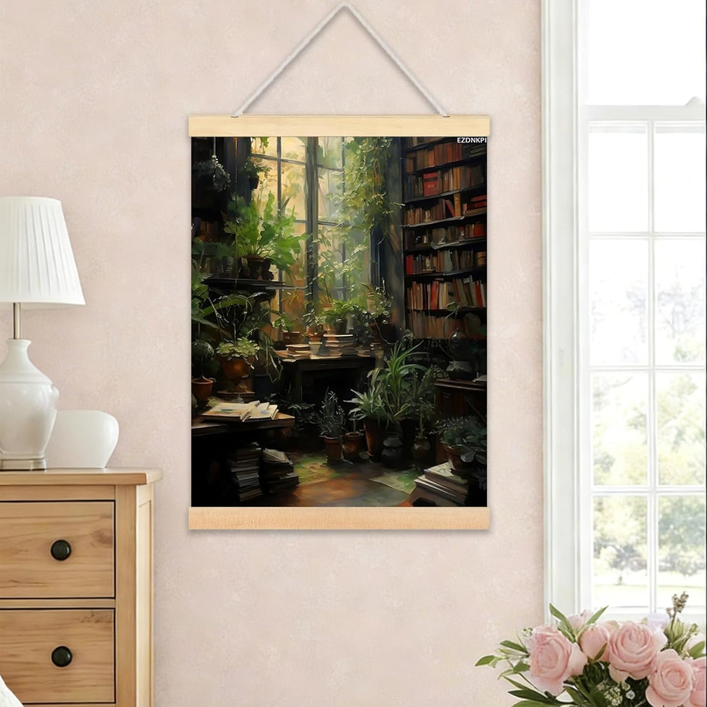 Retro Library Painting, Antique Reading Nook Wall Art, Gothic Posters for Bedroom Aesthetic, Dark Academia Wall Art Ready to Hang Framed 24x36 Inch