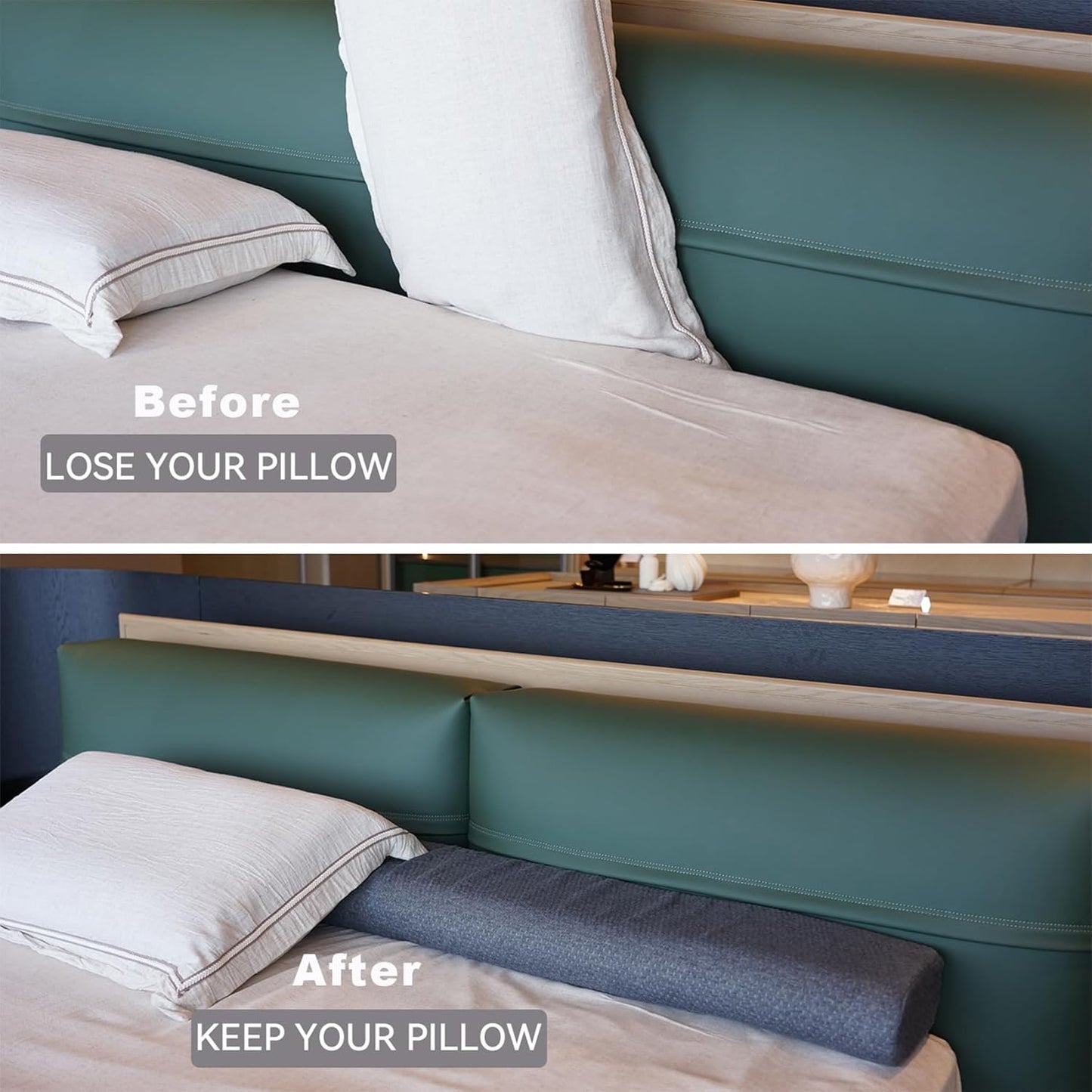 Bed Wedge Pillow for Headborad Bed Wedge Pillow for Queen Bed Matterss Gap Filler, Multi Functional Bed Crack Long Pillow, Fill The Gap (0-8") Between Headboard and Mattress, Gray (Queen (60"x8"x4)