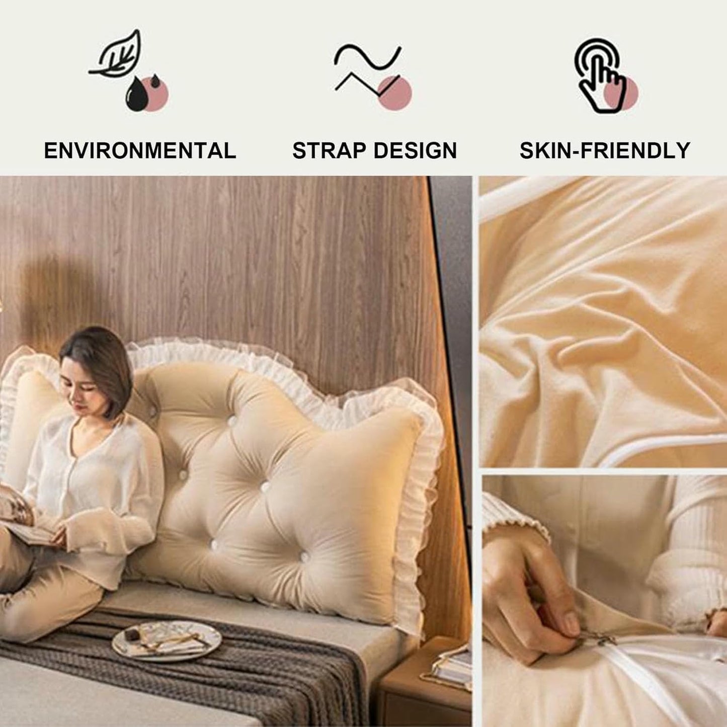 Headboard Pillow Bed Rest Wedge Pillow Lace Reading Pillow for Headboard Backrest Large Bolster Positioning Support Day Bed Bolster with Removable Cover~/