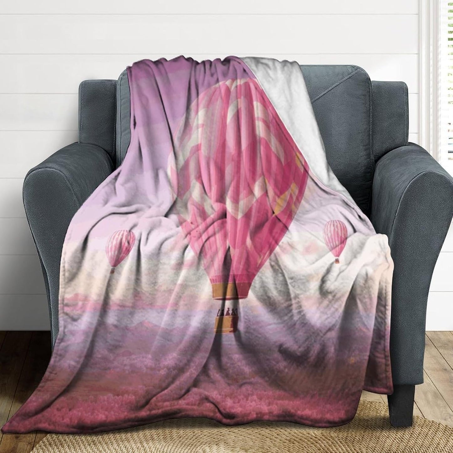 Pink Hot Air Balloon Blanket Super Soft Lightweight Throw Blanket Cute Cozy Warm Bed Blanket Decorative Fuzzy Blanket All-Season Home Decor Gift for Sofa Couch Living Room 30"*40"（76 * 100cm）