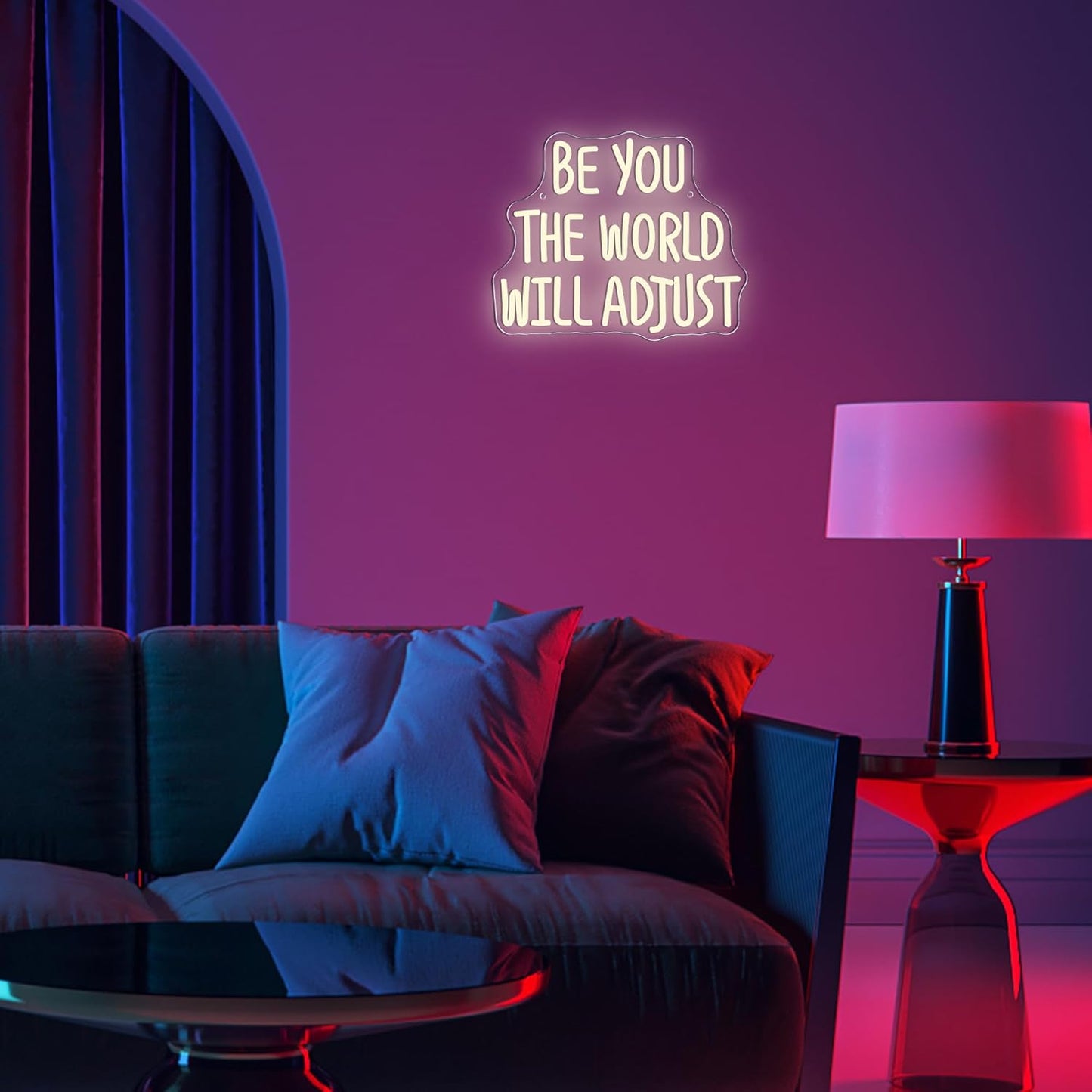 Mutank Be You The World Will Adjust Neon Signs for Wall Decor, USB Powered Dimmable LED Neon Light, for Bedroom Room Office Motivational Wall Decor(12.9 * 10.6 In)