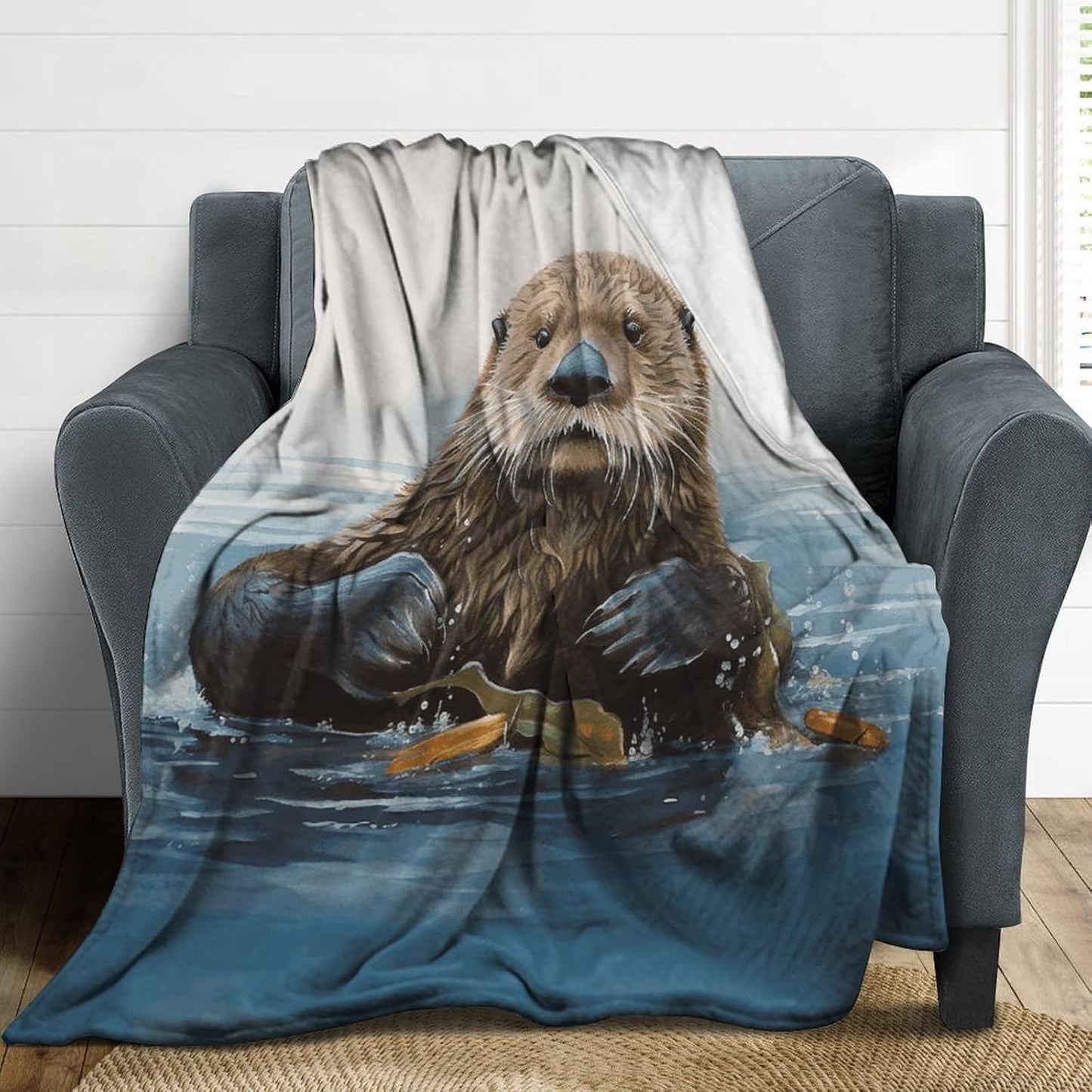 Sea Otter Blanket Super Soft Lightweight Throw Blanket Cute Cozy Warm Bed Blanket Decorative Fuzzy Blanket All-Season Home Decor Gift for Sofa Couch Living Room 60"*80"（150 * 200cm）