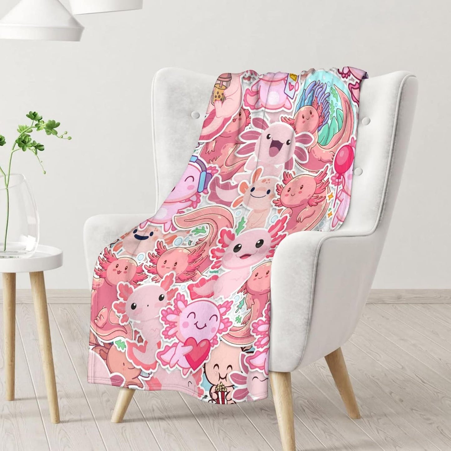 Axolotl Blanket Gifts - 40"x50" Cute Throw Blanket for Adults Kids - Pink Soft Plush Throws for Bed, Couch & Travel