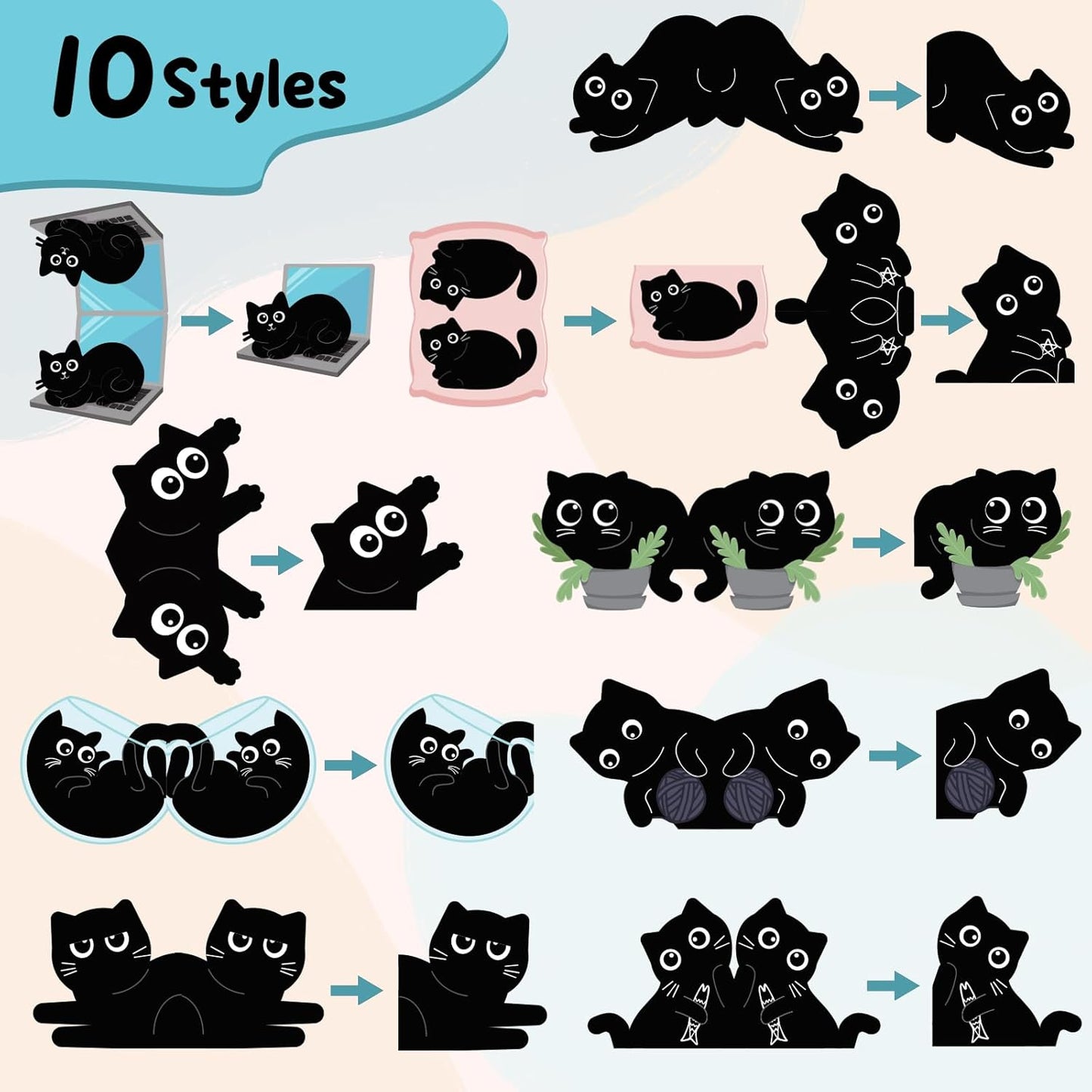 (Prudiut) 10Pcs Magnetic Bookmarks Cute Black Cat Bookmark, Easter Basket Stuffers, Black Cat Gifts for Reading Women, Bookish Gift for Book Lovers, Easter Decorations, Easter Gifts for Kids, Women