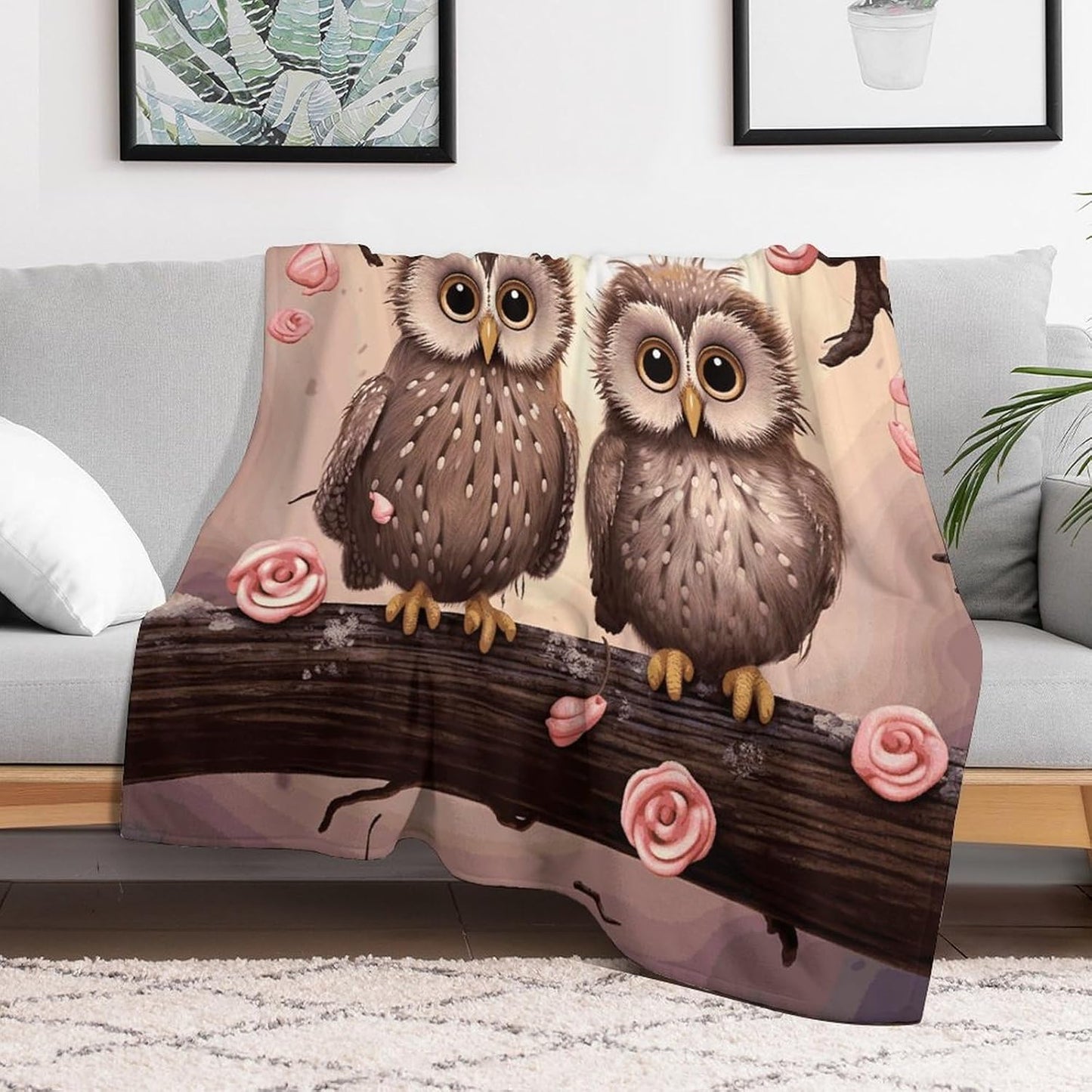 Cute Owls Throw Blanket for Couch Super Soft Warm Lightweight Throw Blankets Cozy Flannel Bed Blanket Cute Decorative Blankets for All Seasons Home Decor Gift 60"*80"（150 * 200cm）